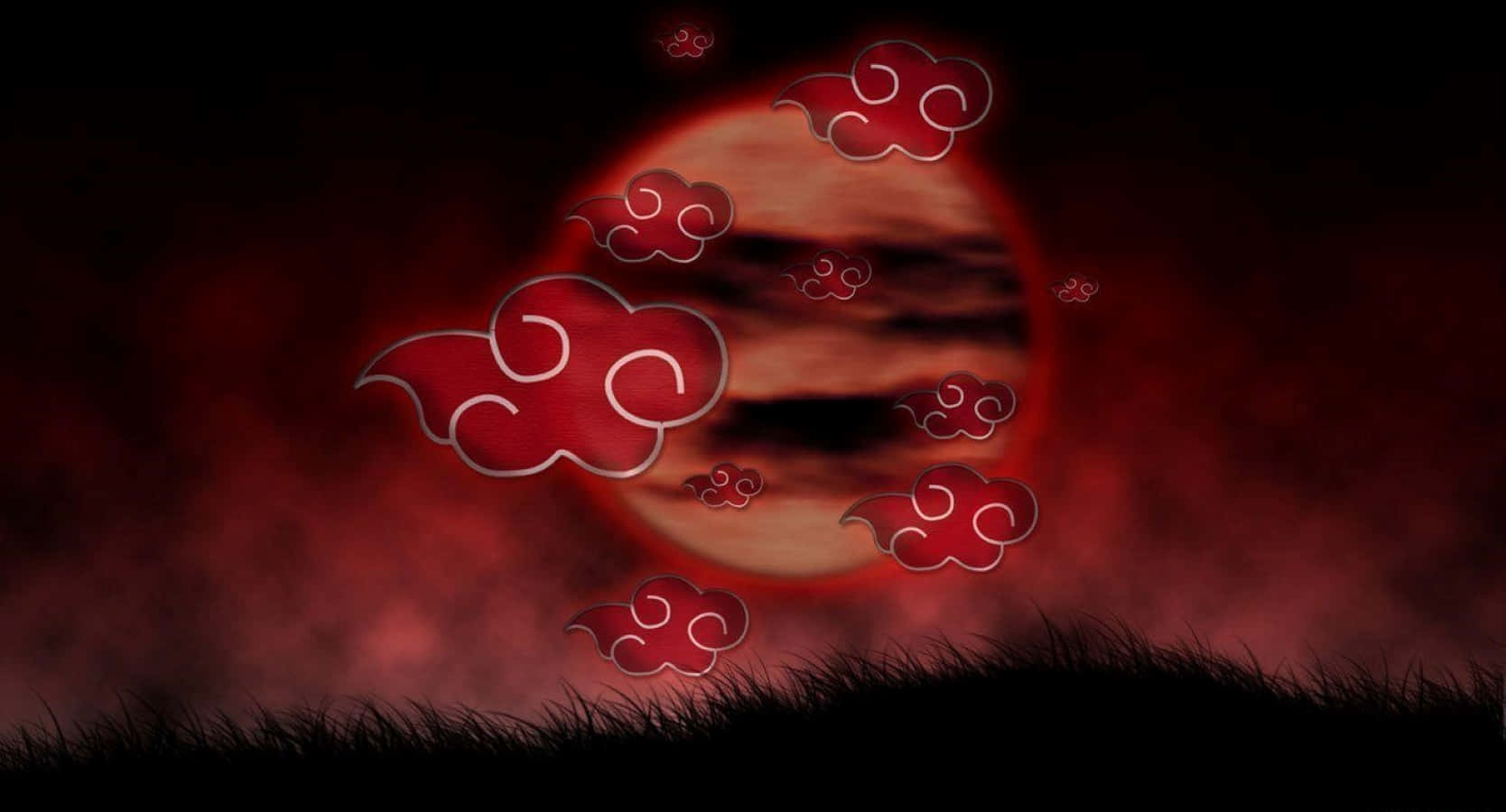 Akatsuki Symbol, dark red sky, stylized swirling clouds, HD Desktop Wallpaper