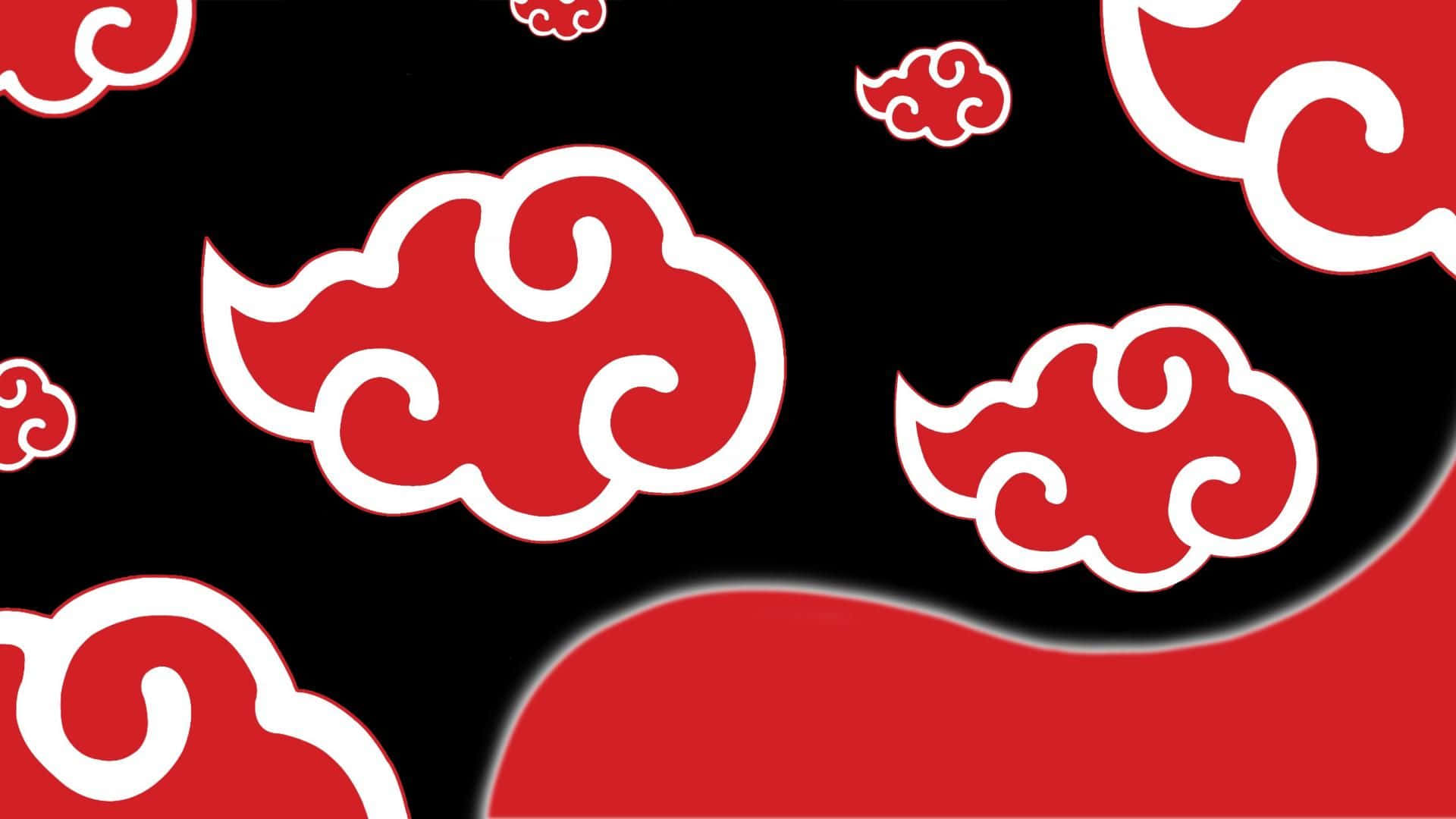 Akatsuki Symbol, red clouds, white outlines, Full HD Desktop Wallpaper