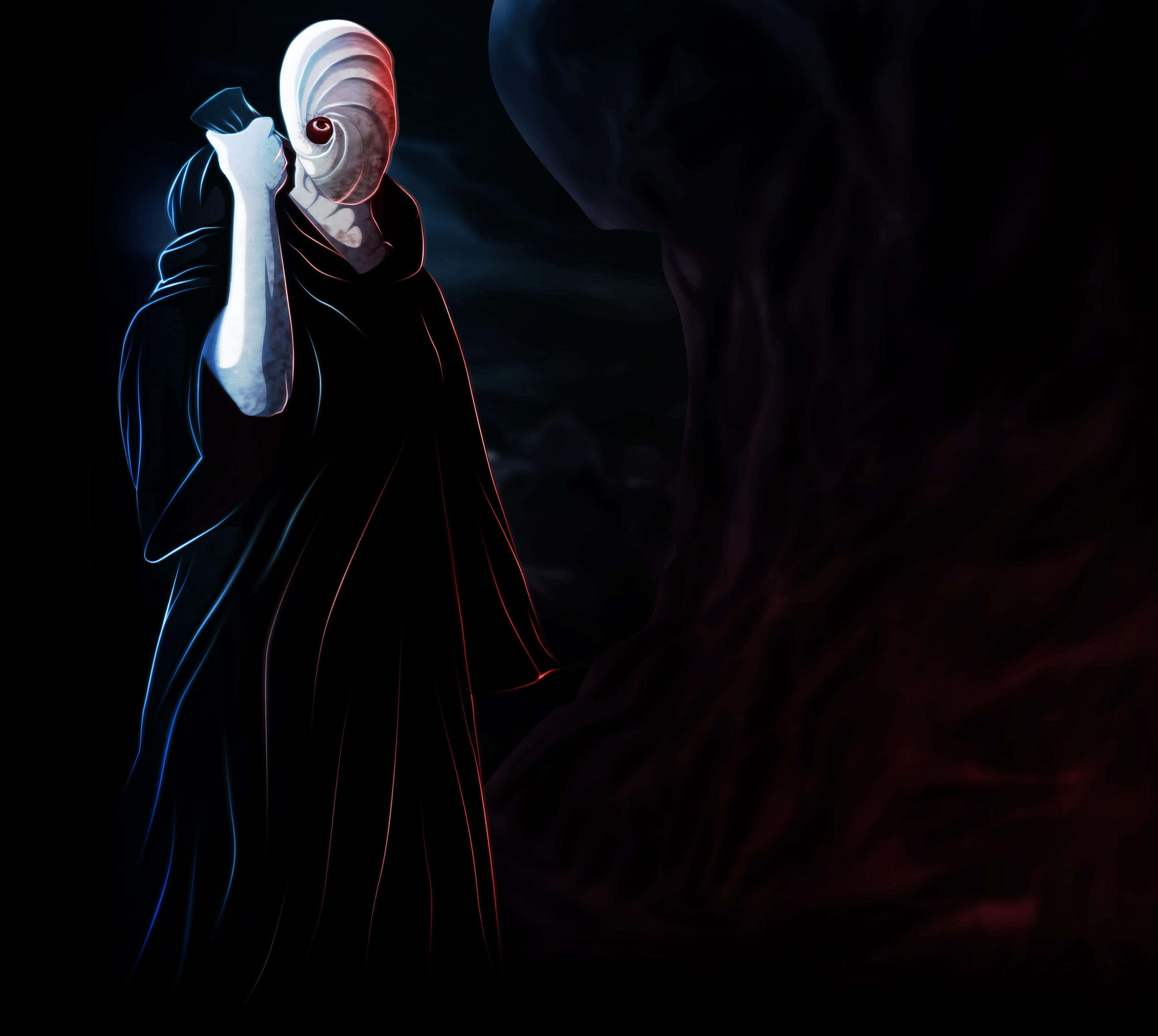 Akatsuki Tobi, spiral mask, glowing red eye, 2K Desktop Wallpaper