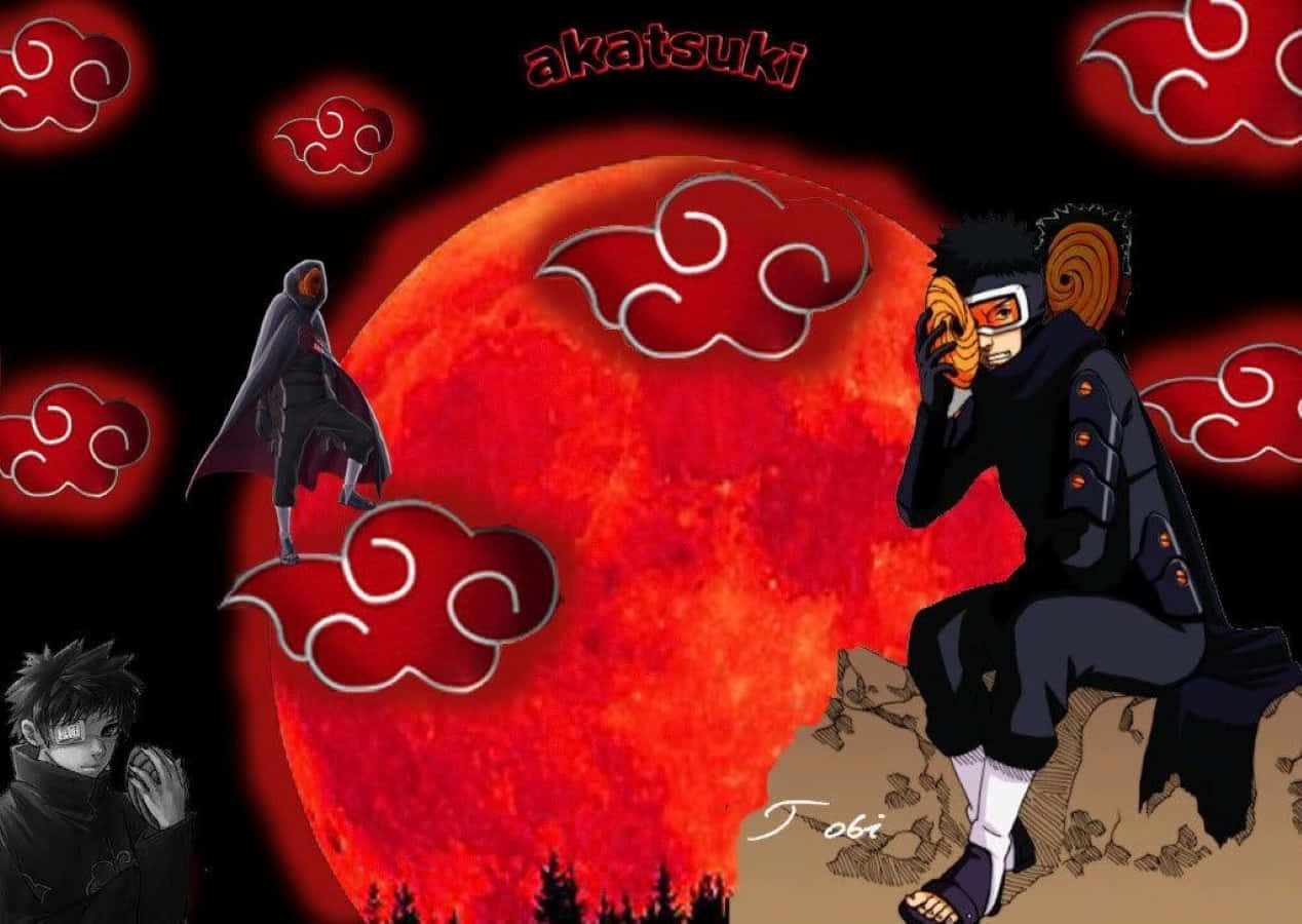 Akatsuki Tobi, red moon, Akatsuki clouds, SD Desktop Wallpaper