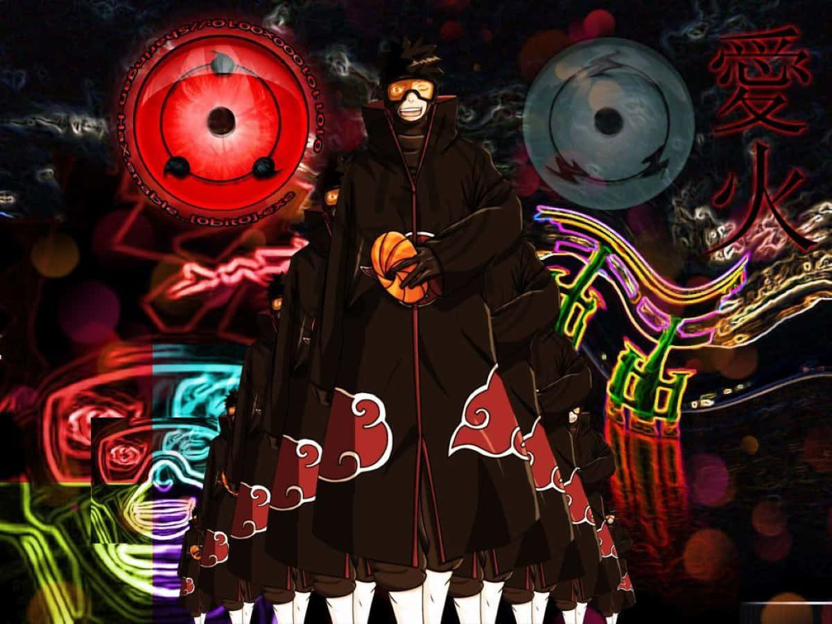 Akatsuki Tobi, black cloak with red clouds, glowing eyes, SD Desktop Wallpaper