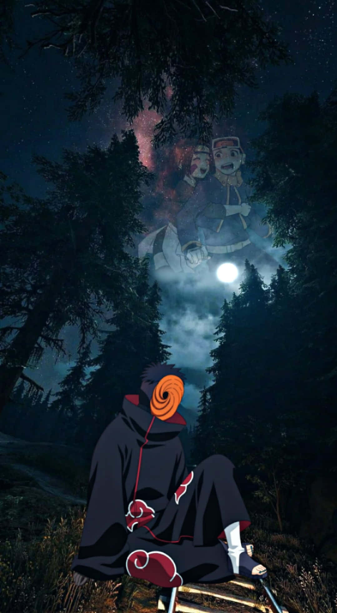 Akatsuki Tobi, masked ninja, starry forest, Full HD Phone Wallpaper