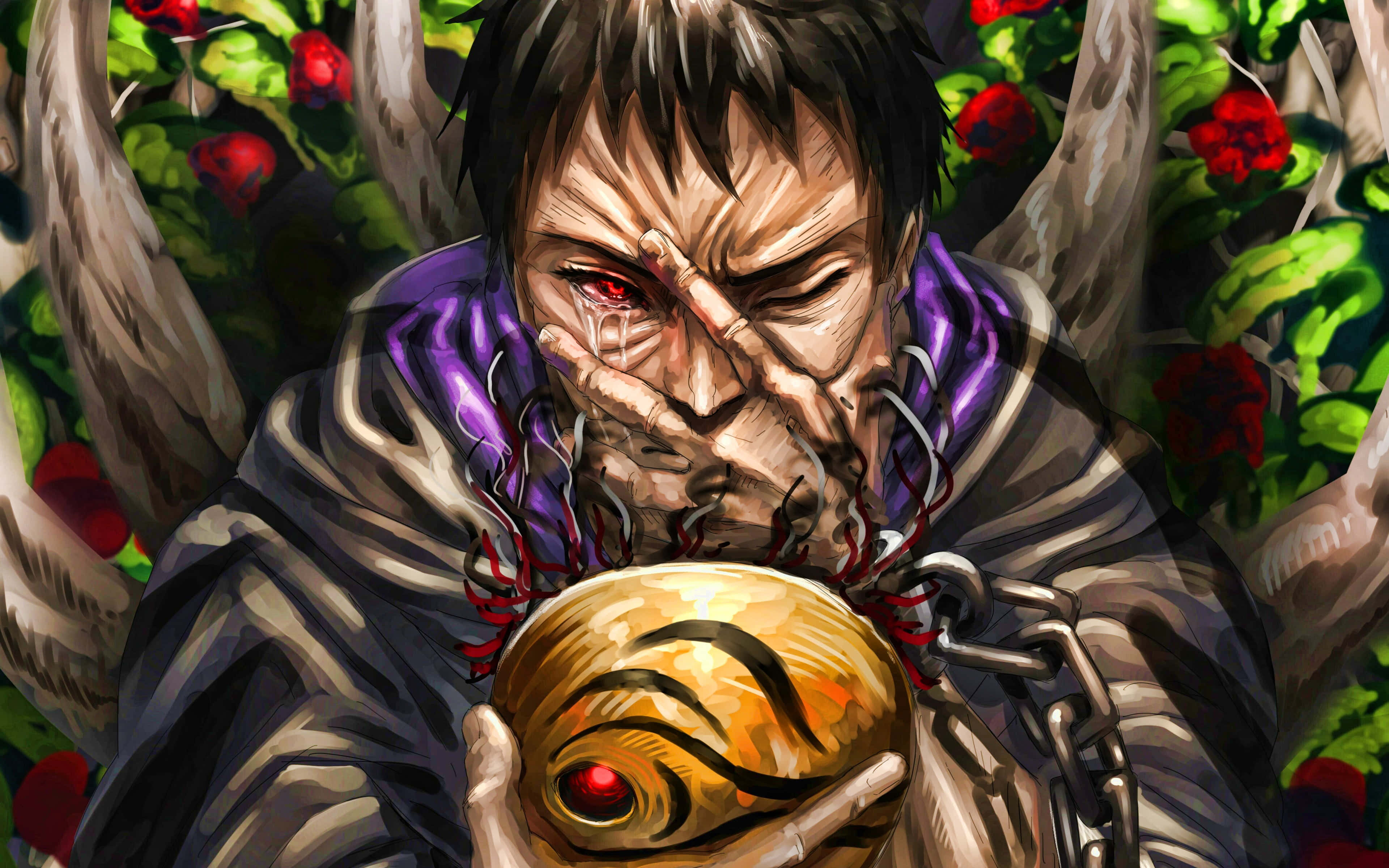 Akatsuki Tobi, red eyes, chains, 4K Desktop Wallpaper