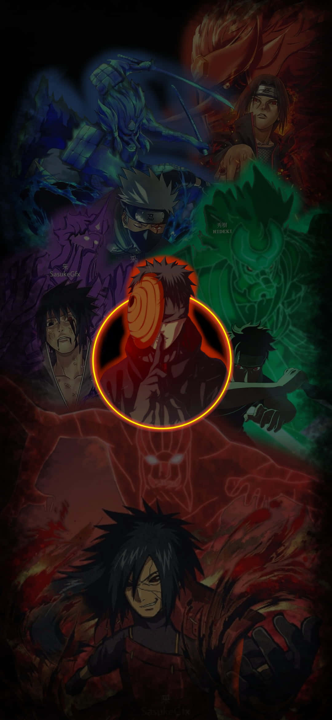 Akatsuki Tobi, ninja characters, glowing chakra, Full HD Phone Wallpaper