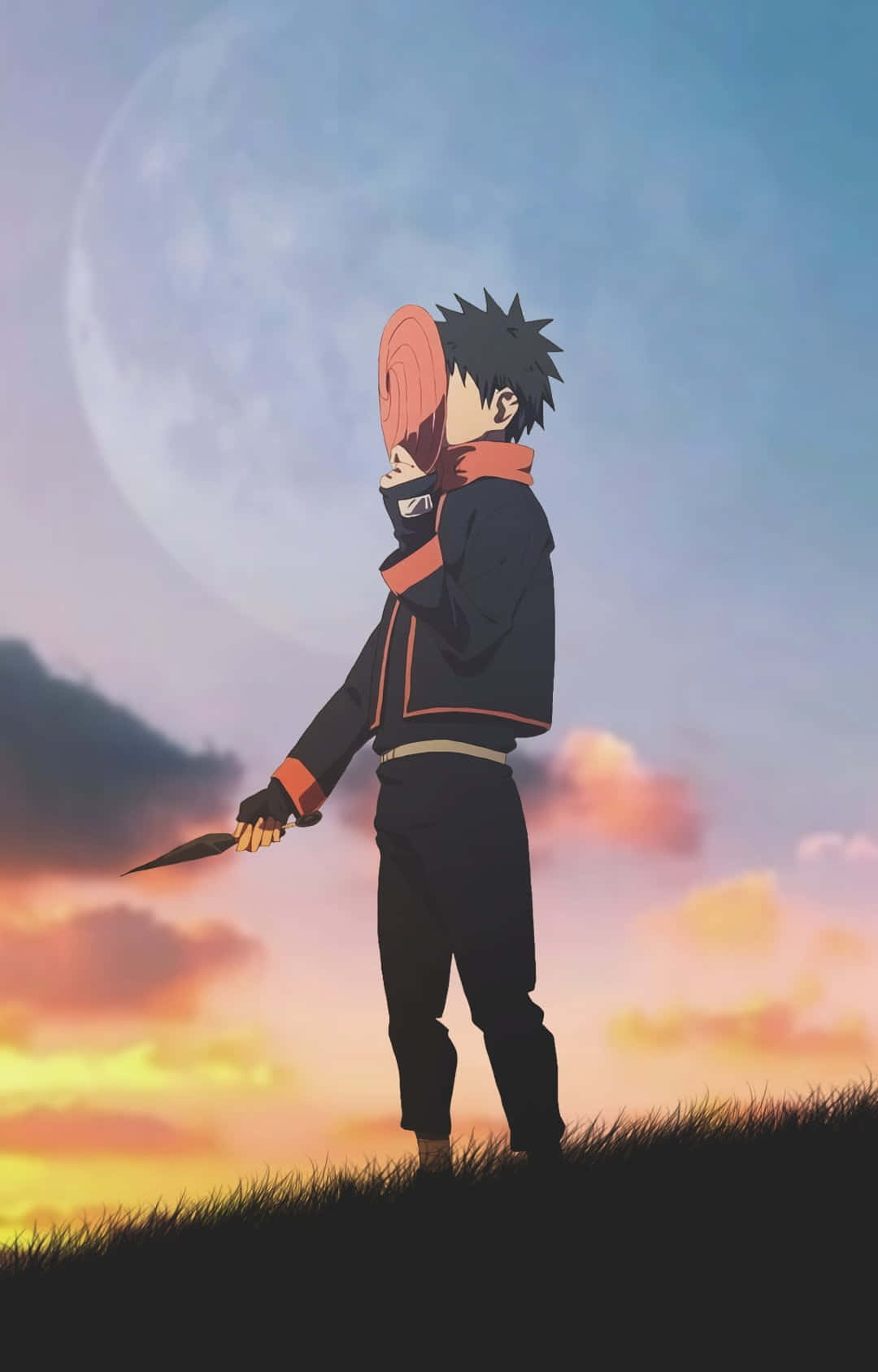 Akatsuki Tobi, kunai knife, large moon, HD Phone Wallpaper