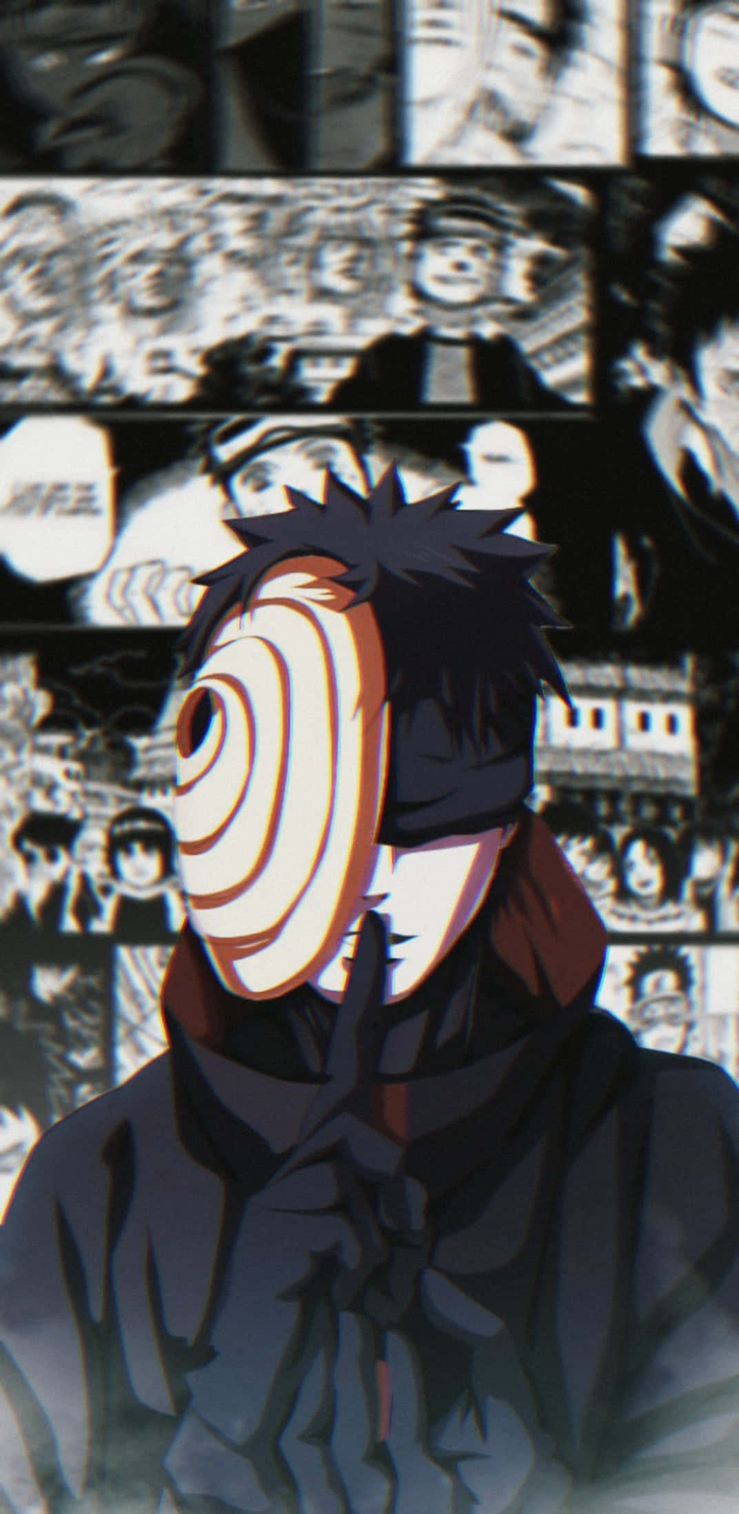Akatsuki Tobi, spiral mask, black and white manga panel collage, Full HD Phone Wallpaper
