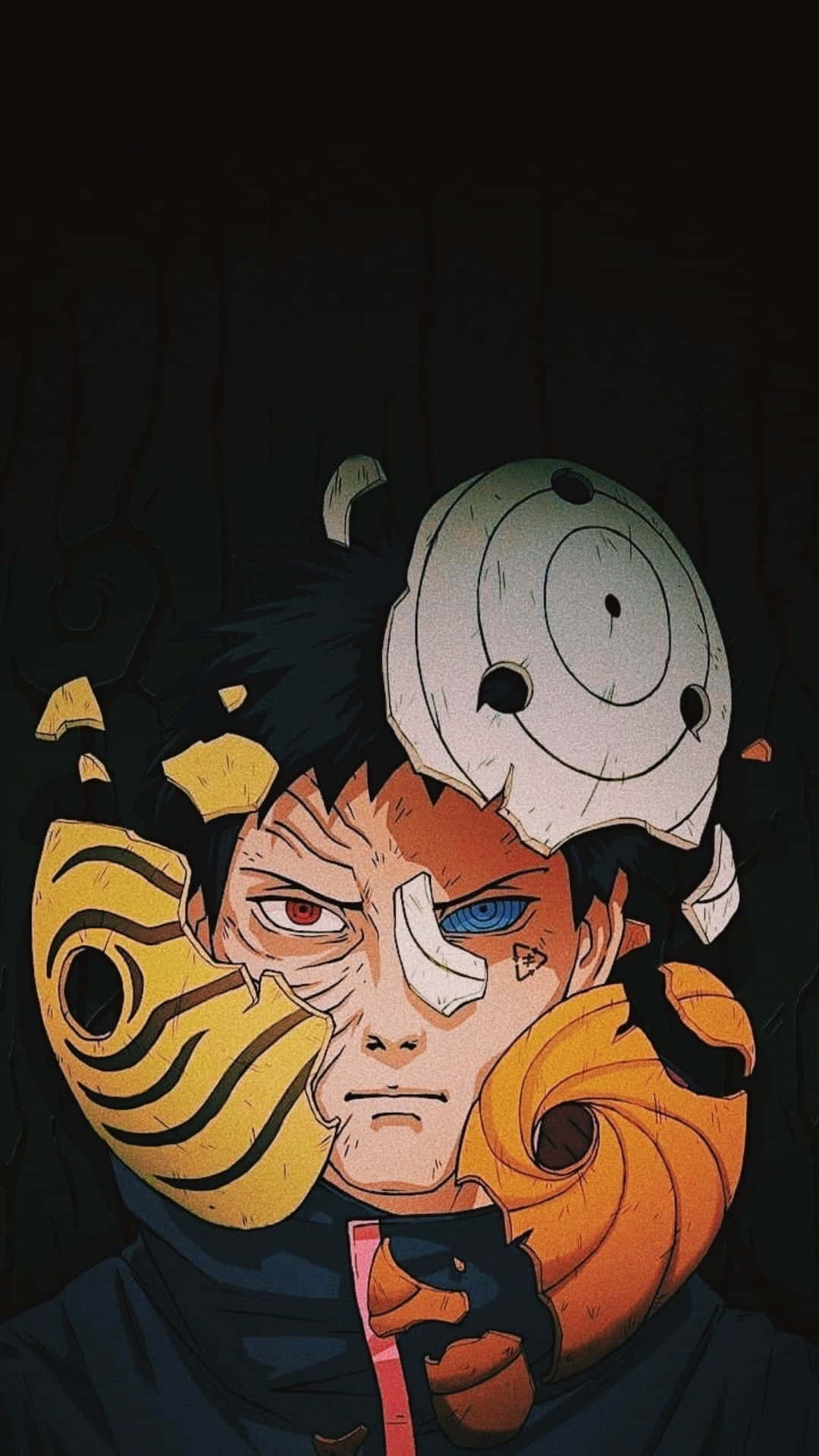 Akatsuki Tobi, red and blue eyes, broken mask, Full HD Phone Wallpaper