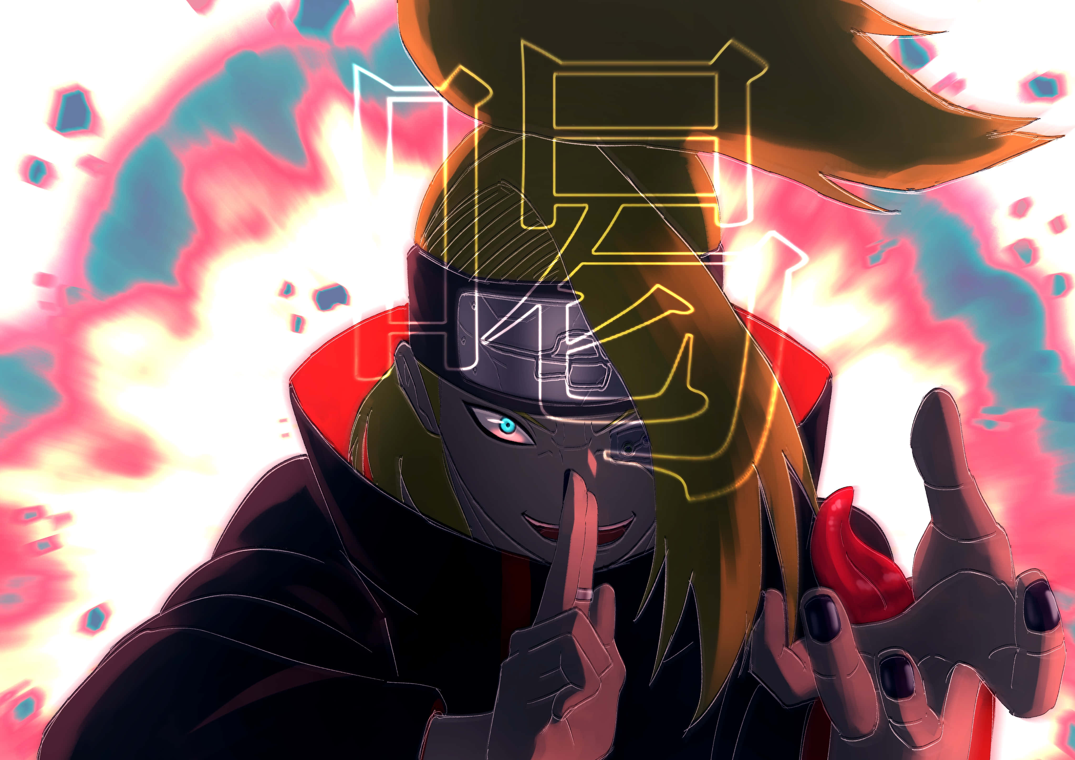 Akatsuki, Deidara, glowing blue eyes, 4K Desktop Wallpaper