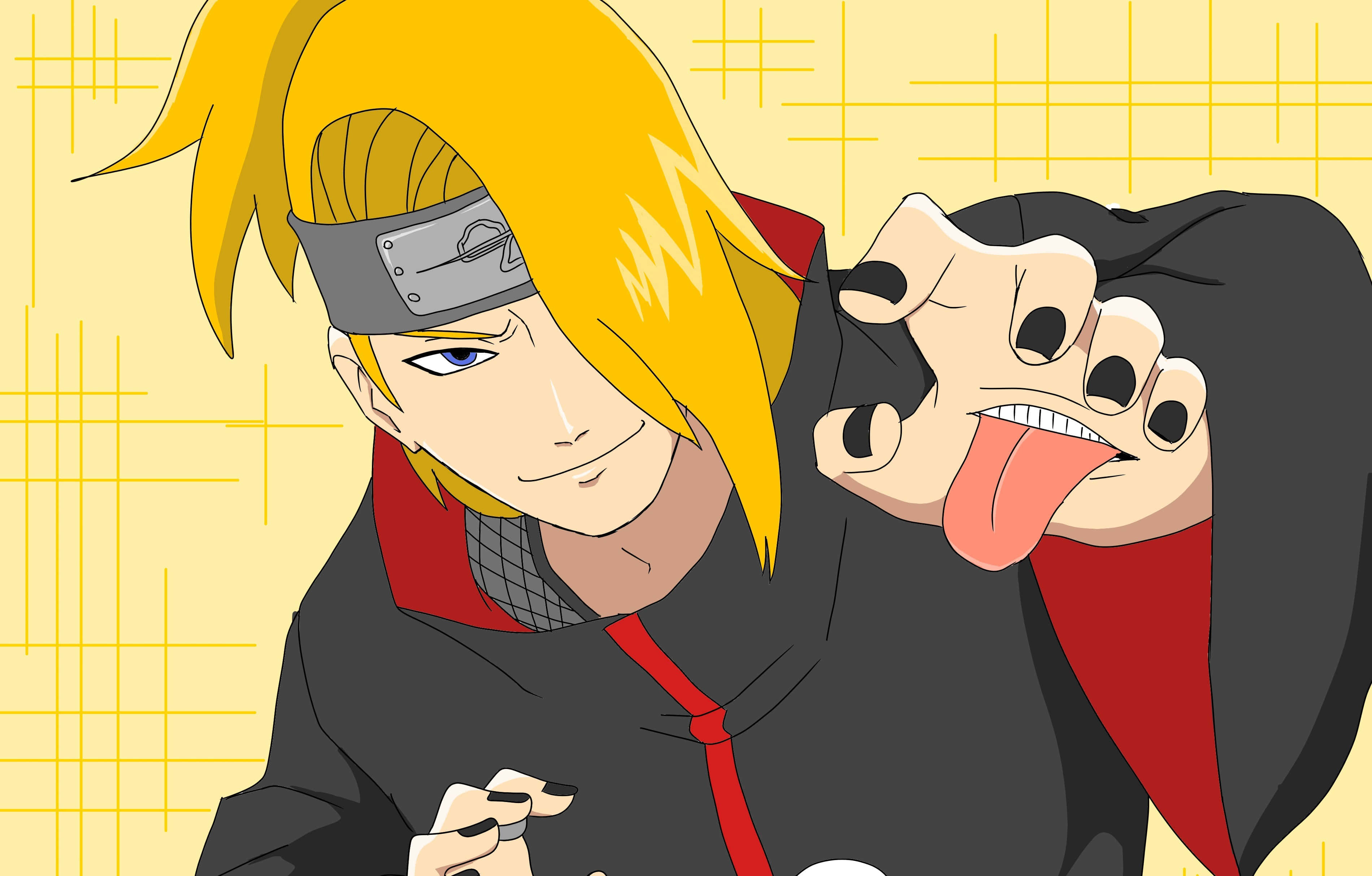 Akatsuki X Deidara, spiky blonde hair, headband, 2K Desktop Wallpaper