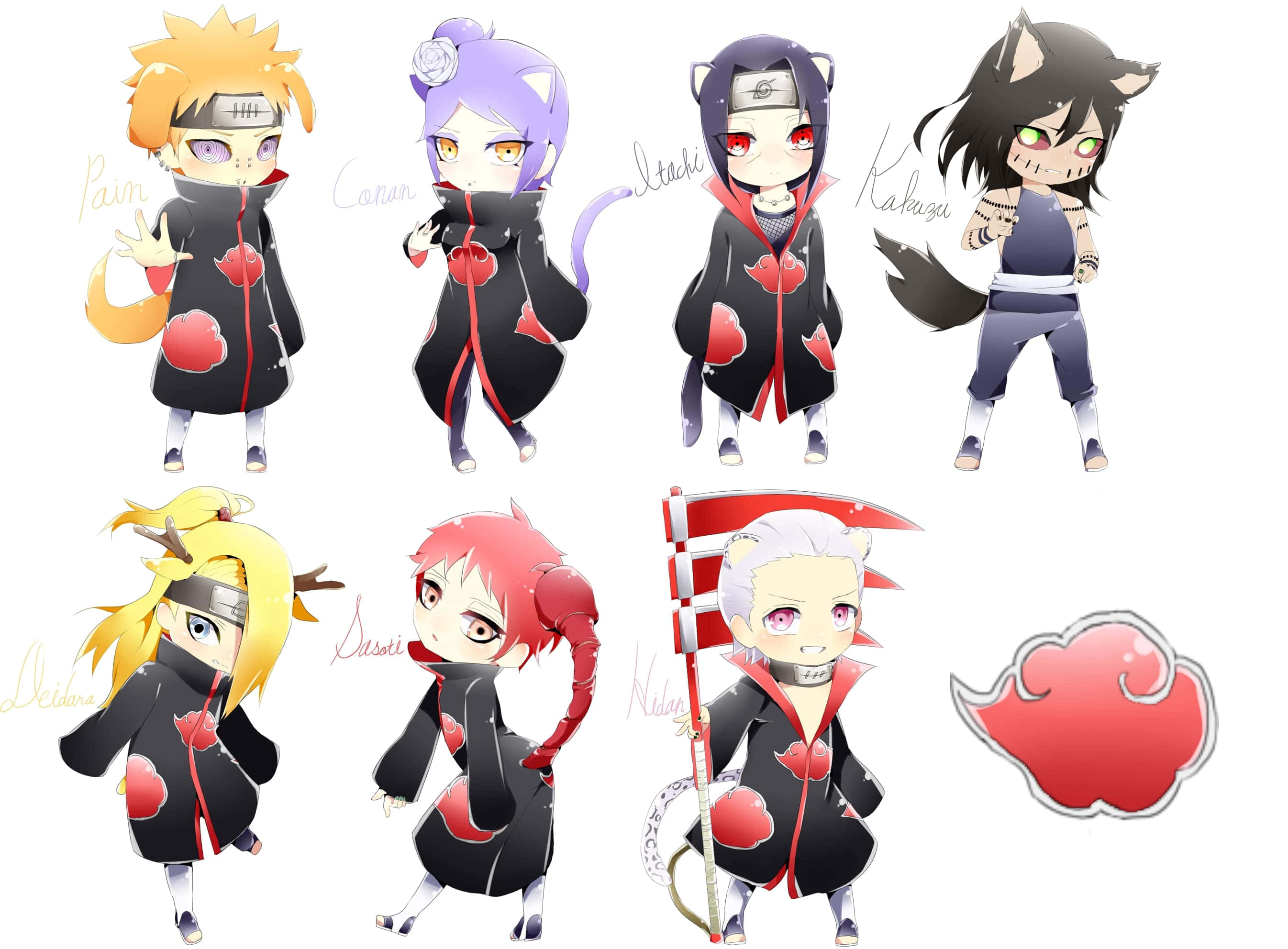 Akatsuki, Deidara, red clouds, 2K Desktop Wallpaper