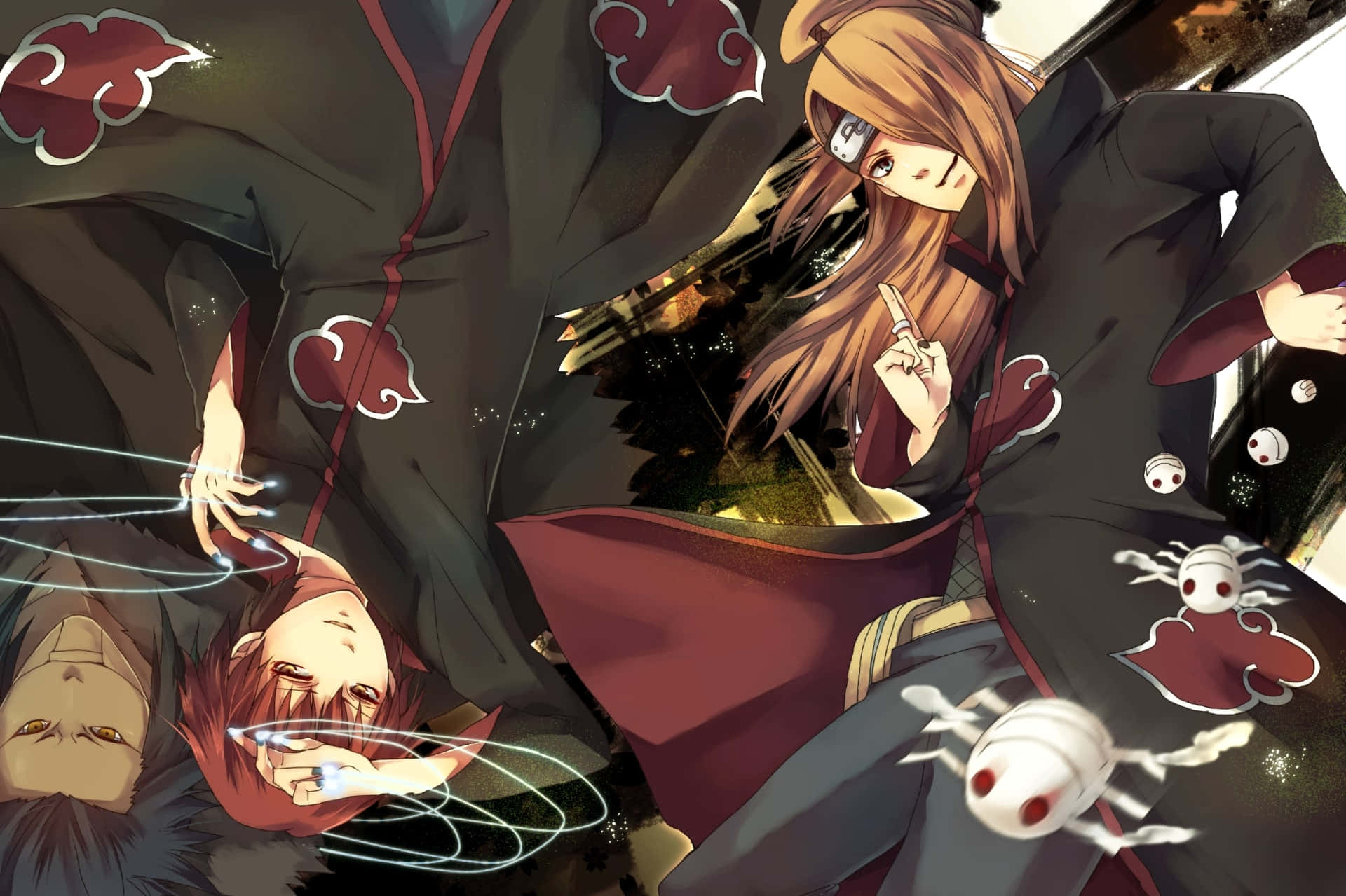 Akatsuki, Deidara, red cloud symbols, Full HD Desktop Wallpaper