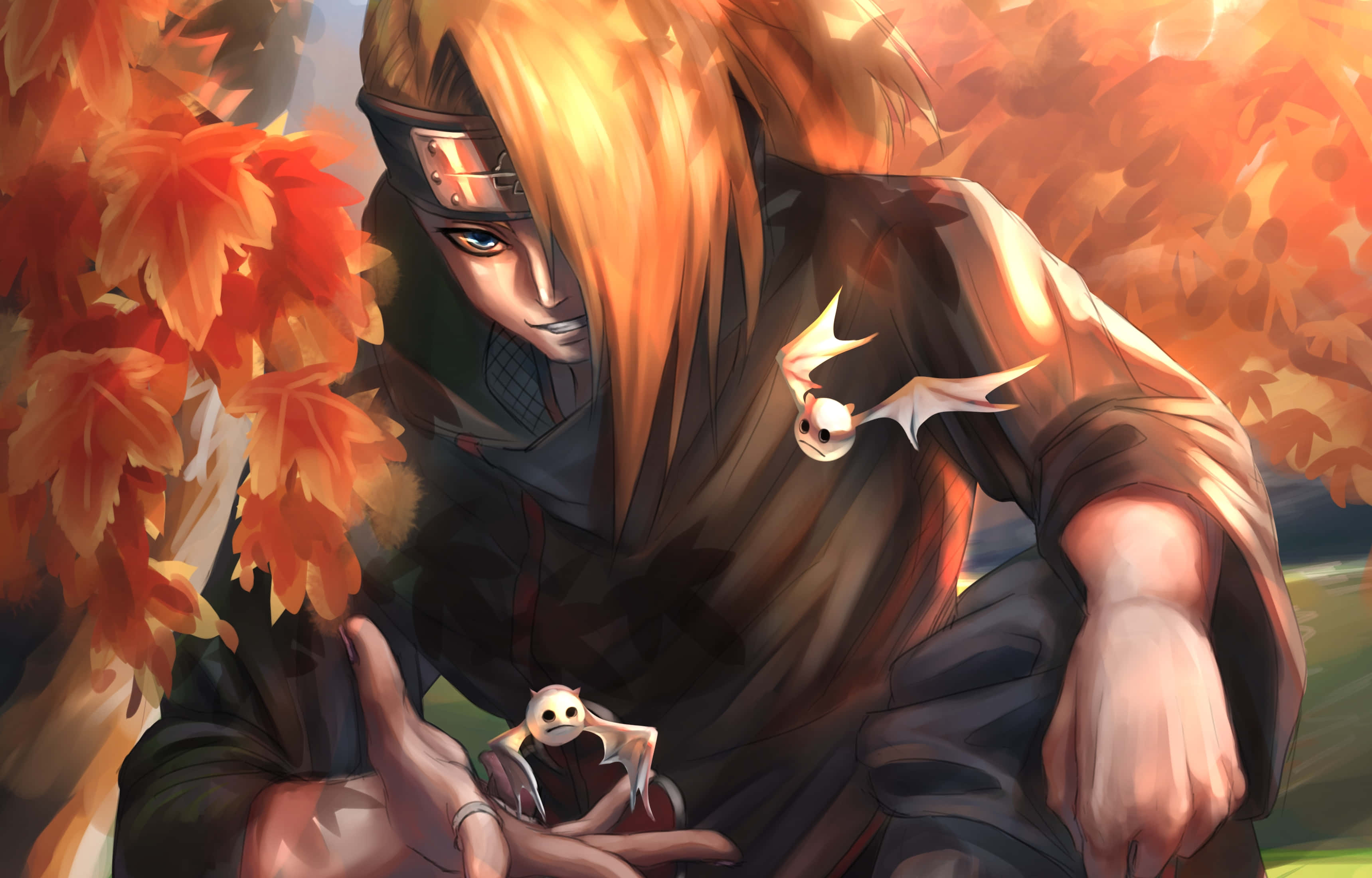 Akatsuki X Deidara, orange hair, headband, 2K Desktop Wallpaper