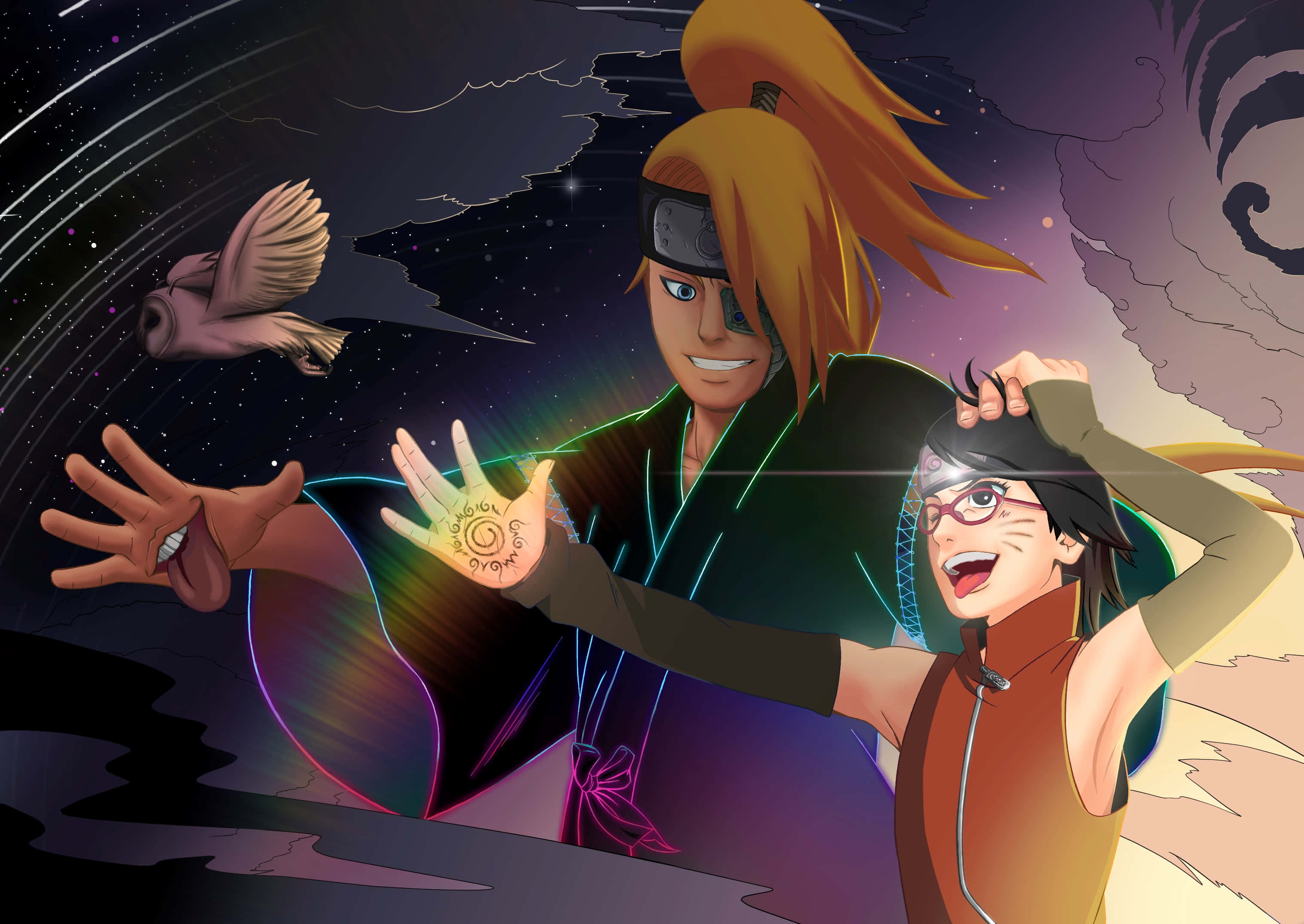Akatsuki, Deidara, glowing hands, 2K Desktop Wallpaper