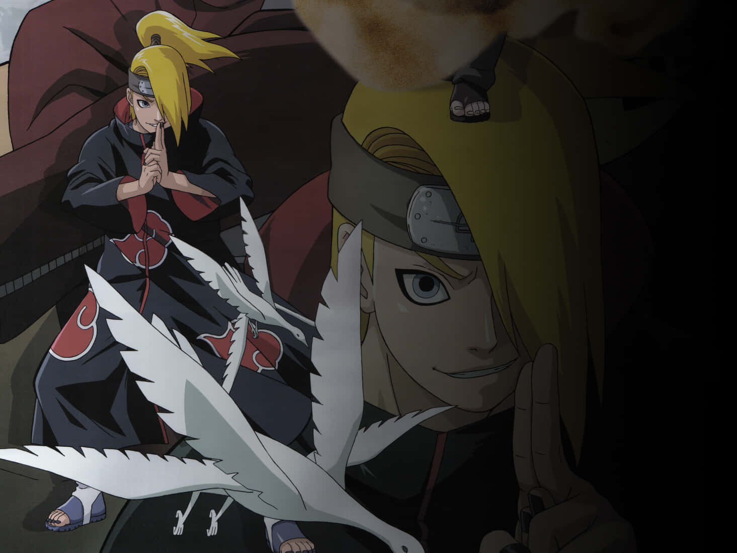 Akatsuki, Deidara, red clouds, HD Desktop Wallpaper