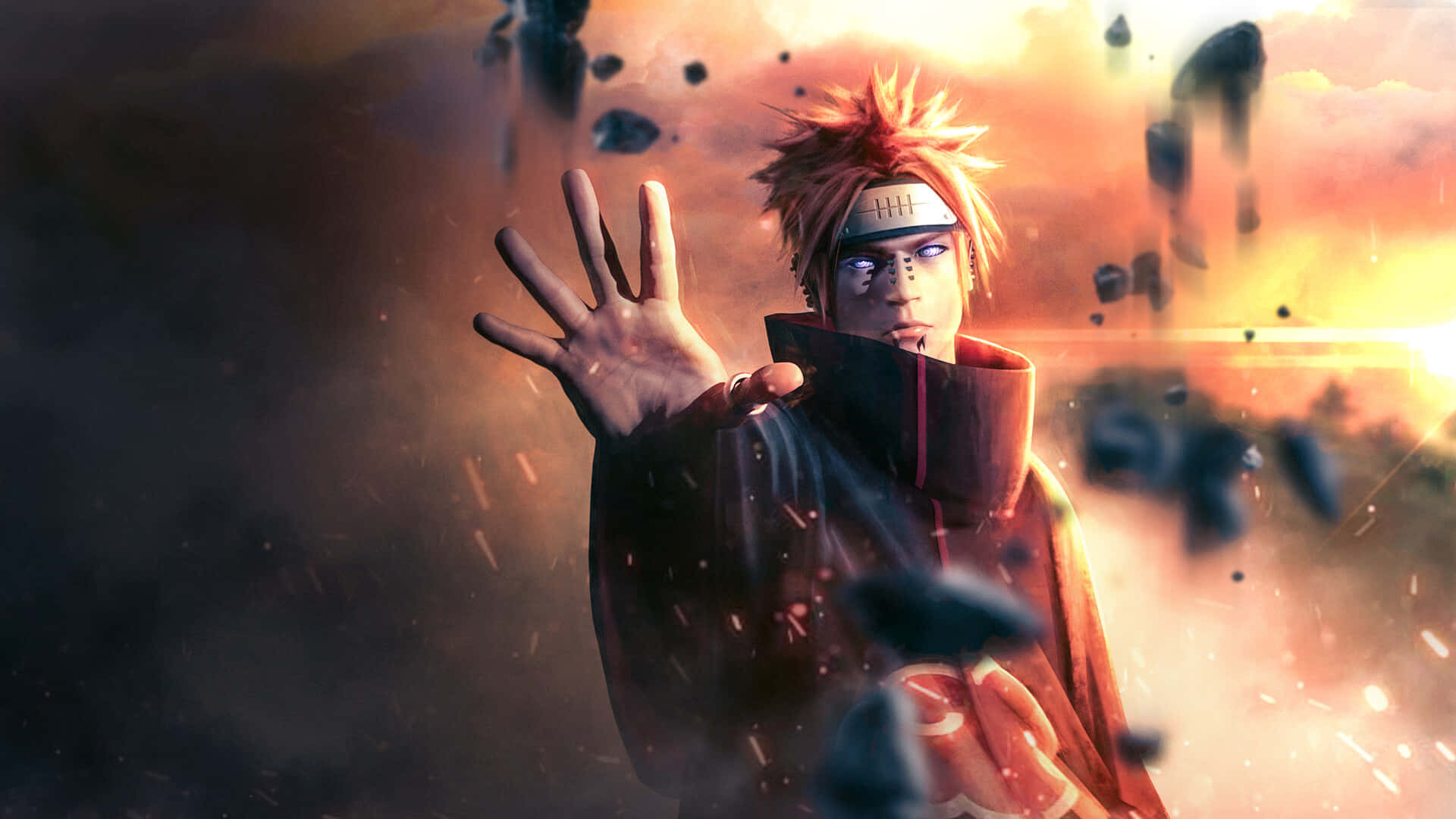Akatsuki Yahiko, fiery-haired anime ninja, red cloak, Full HD Desktop Wallpaper
