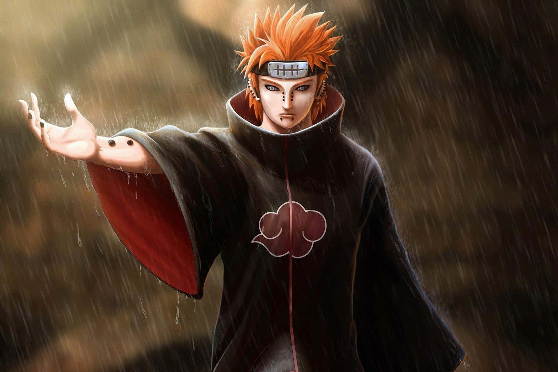 Akatsuki Yahiko, spiky orange hair, red cloud cloak, Full HD Desktop Wallpaper