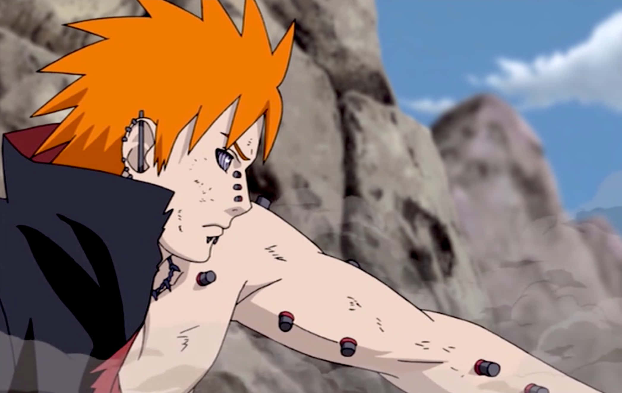 Akatsuki Yahiko, spiky orange hair, visible seals on his arm, Full HD Desktop Wallpaper
