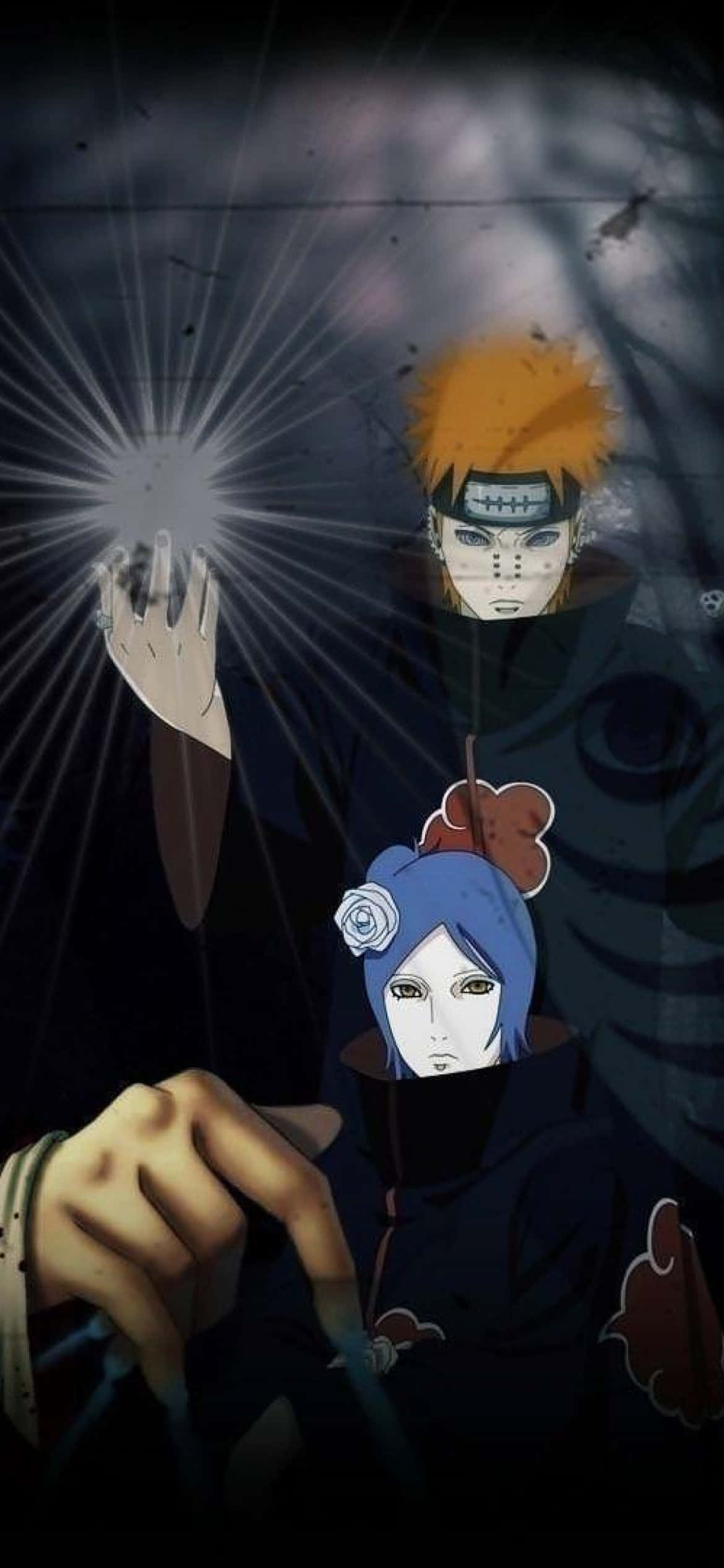 Akatsuki Yahiko, orange hair, glowing hand, Full HD Phone Wallpaper