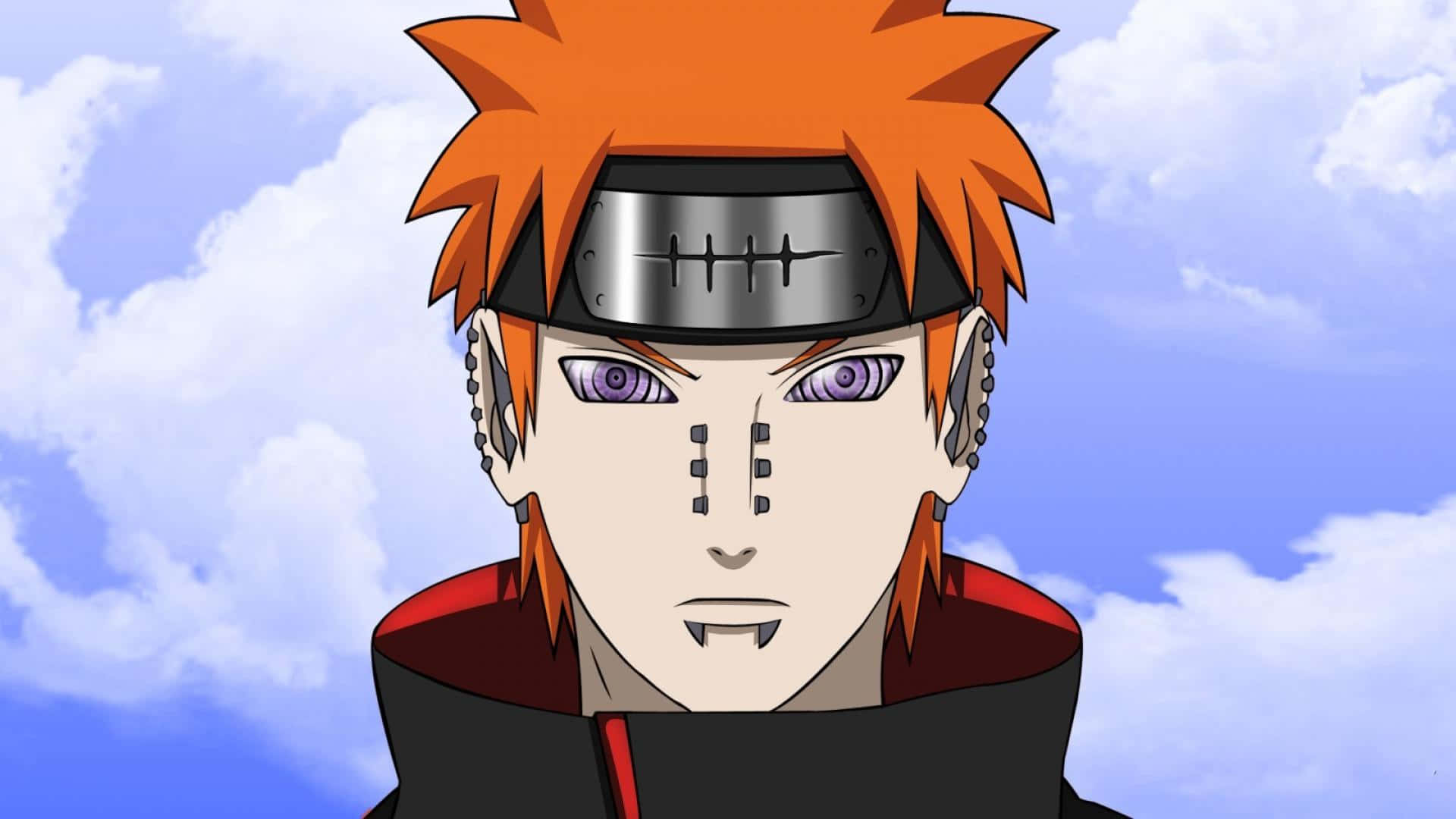 Akatsuki Yahiko, spiky orange hair, purple eyes, Full HD Desktop Wallpaper