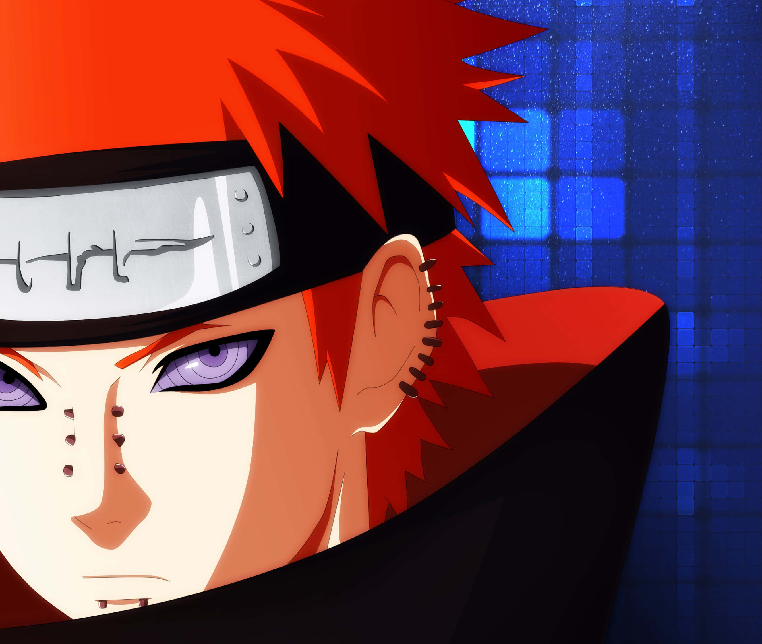 Akatsuki Yahiko, spiky red hair, purple eyes, 2K Desktop Wallpaper