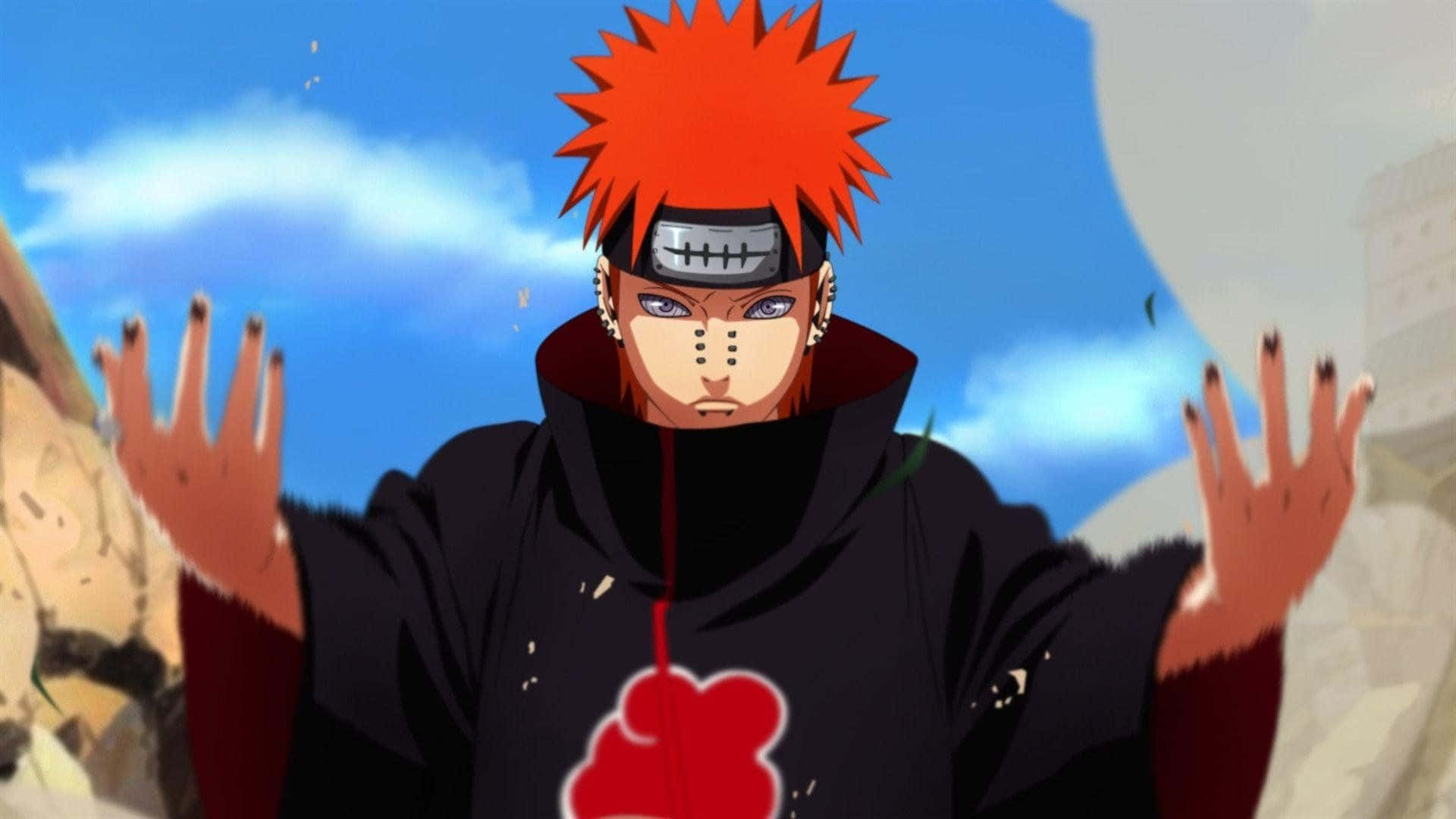 Akatsuki Yahiko, spiky orange hair, black cloak, Full HD Desktop Wallpaper