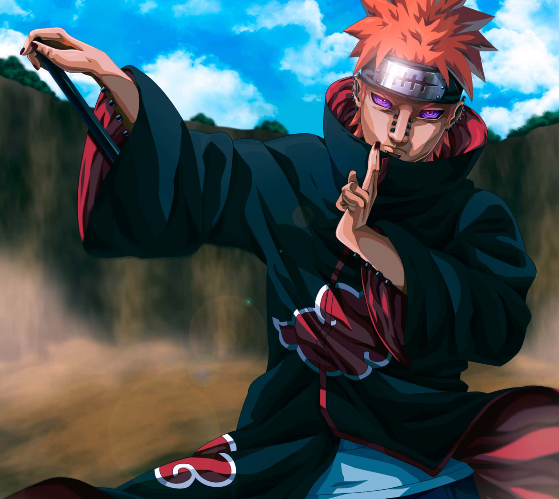 Akatsuki Yahiko, spiky red hair, purple eyes, Full HD Desktop Wallpaper