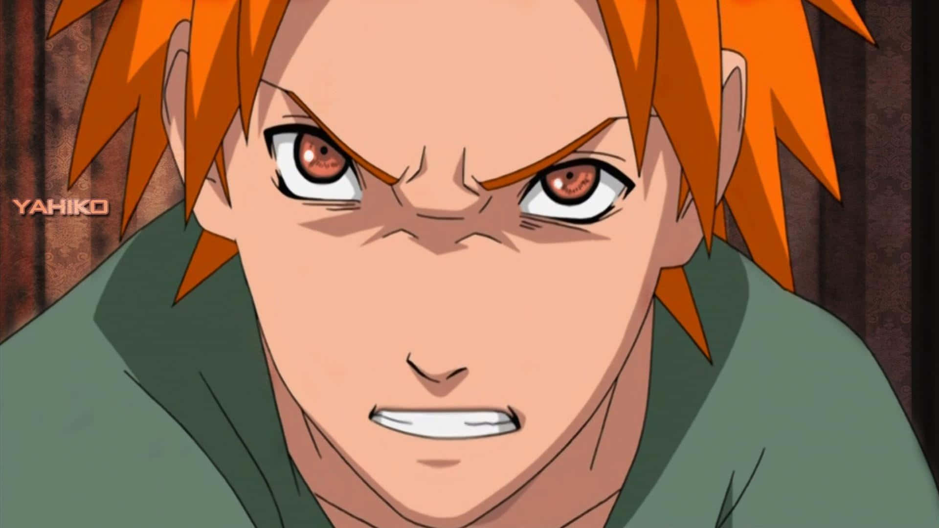Akatsuki Yahiko, spiky orange hair, intense red eyes, Full HD Desktop Wallpaper