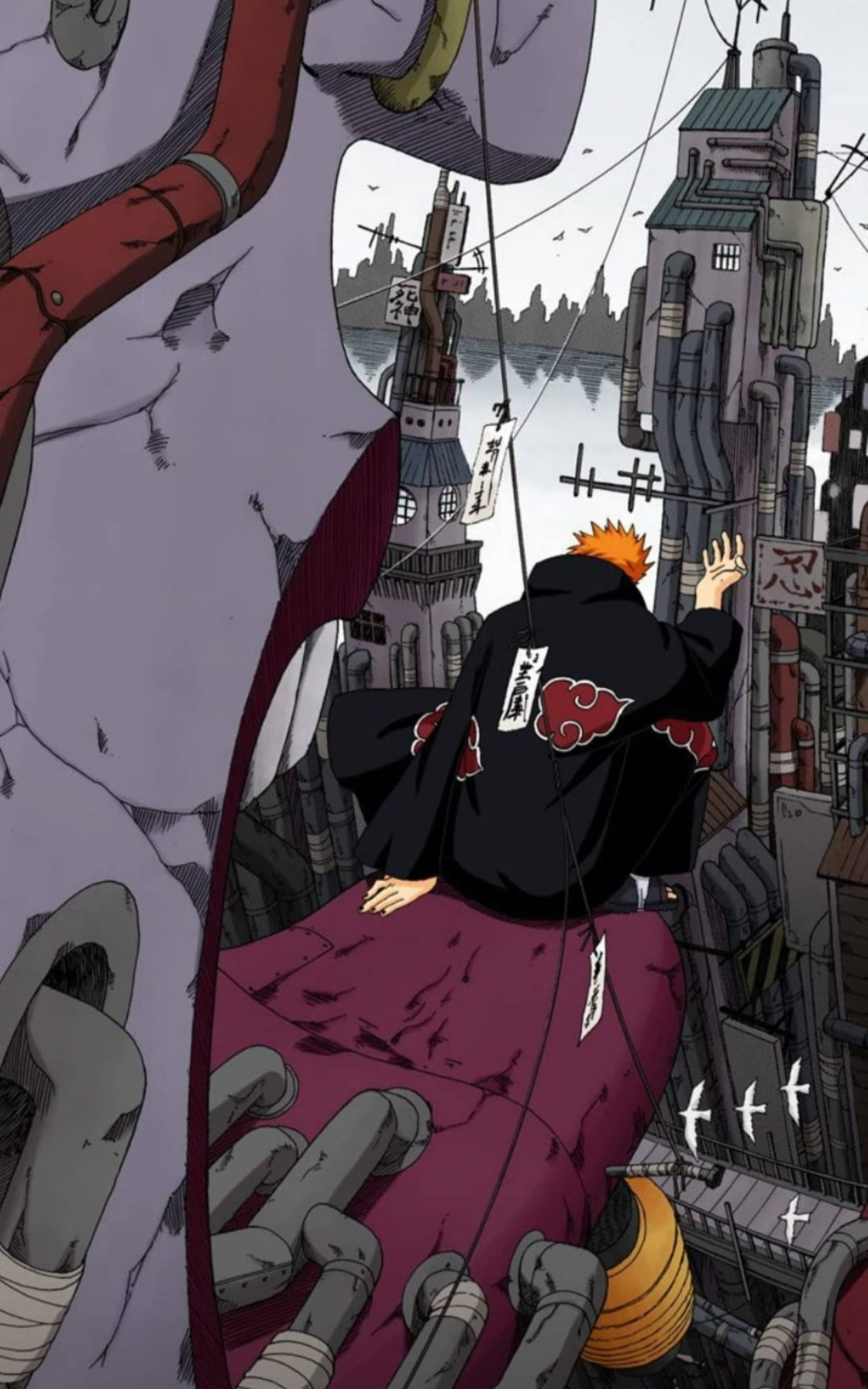 Yahiko Akatsuki, black cloak, red clouds, 2K Phone Wallpaper