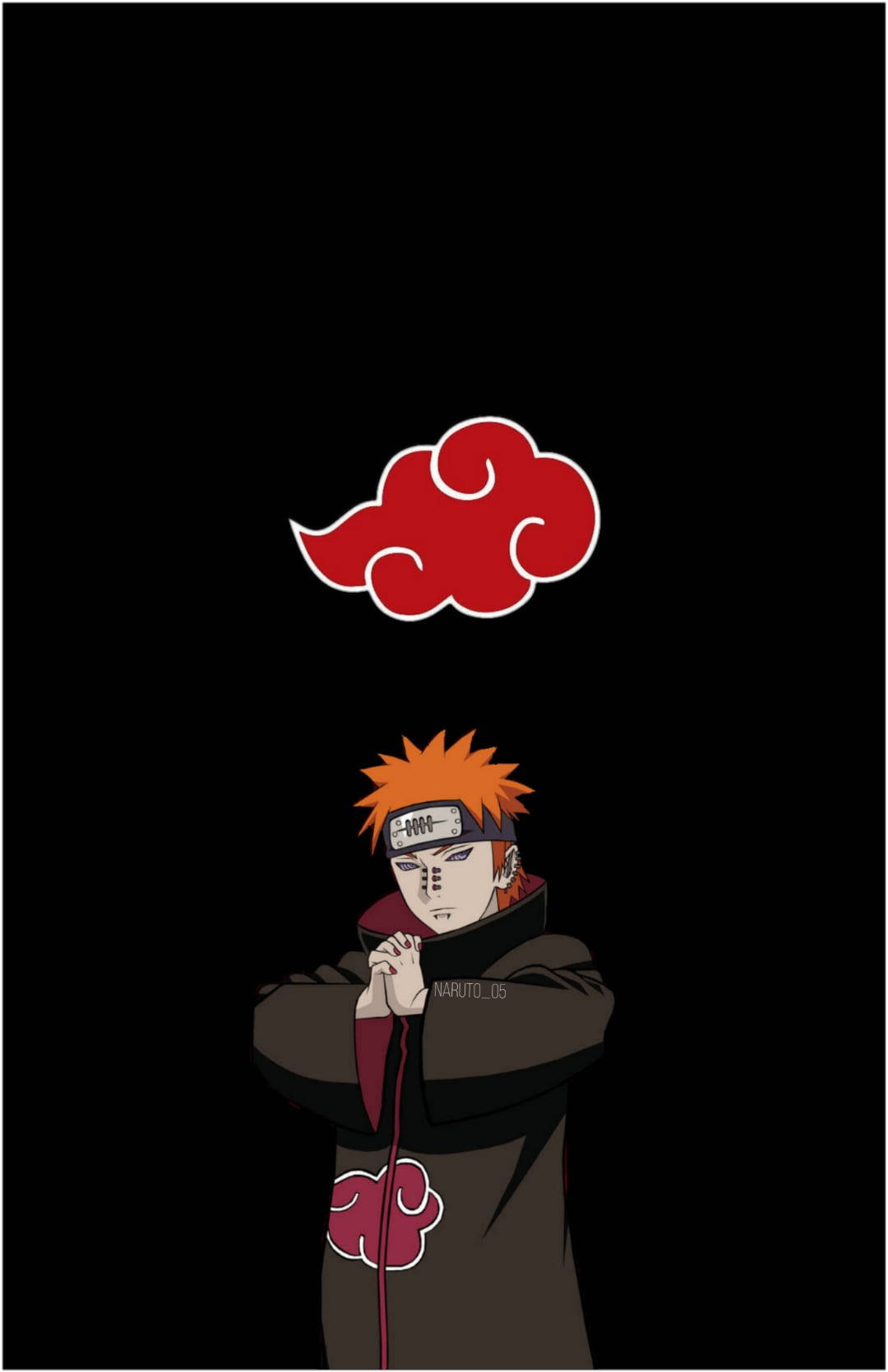 Akatsuki Yahiko, orange hair, red cloud symbol, HD Phone Wallpaper
