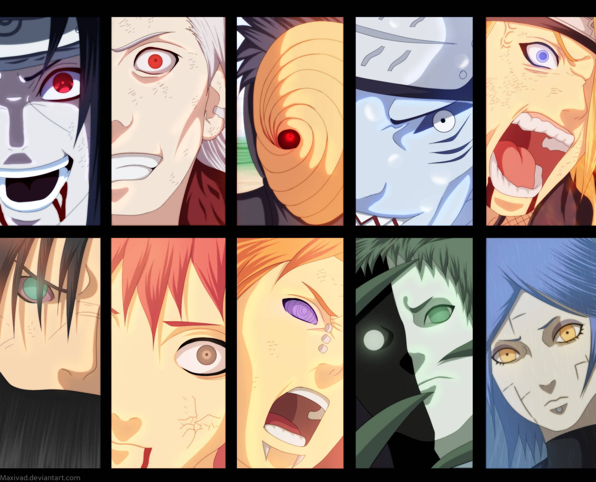 Akatsuki, anime characters, intense facial close-ups, Full HD Desktop Wallpaper