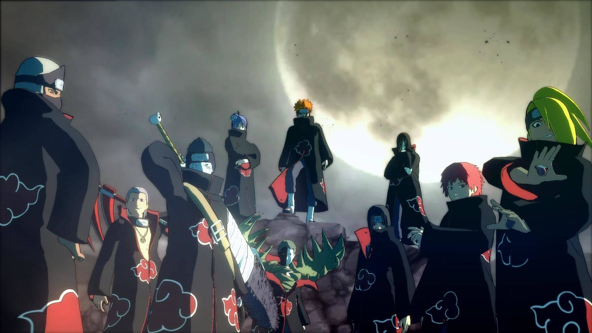Akatsuki, bright full moon, black cloaks, Full HD Desktop Wallpaper