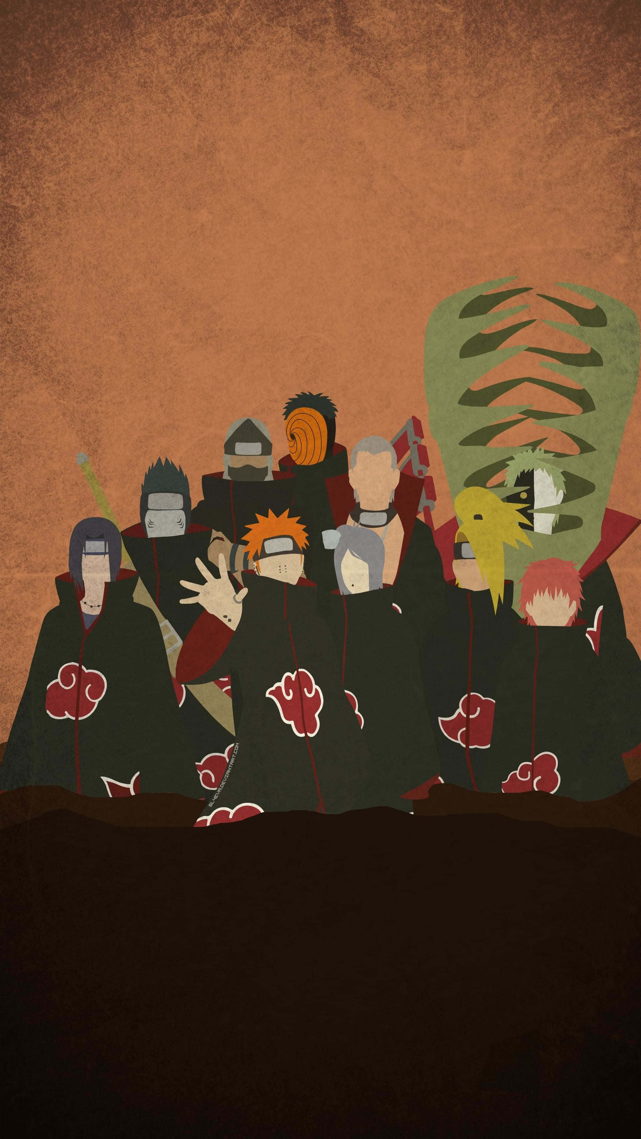Akatsuki, black cloaks, red cloud symbols, 4K Phone Wallpaper