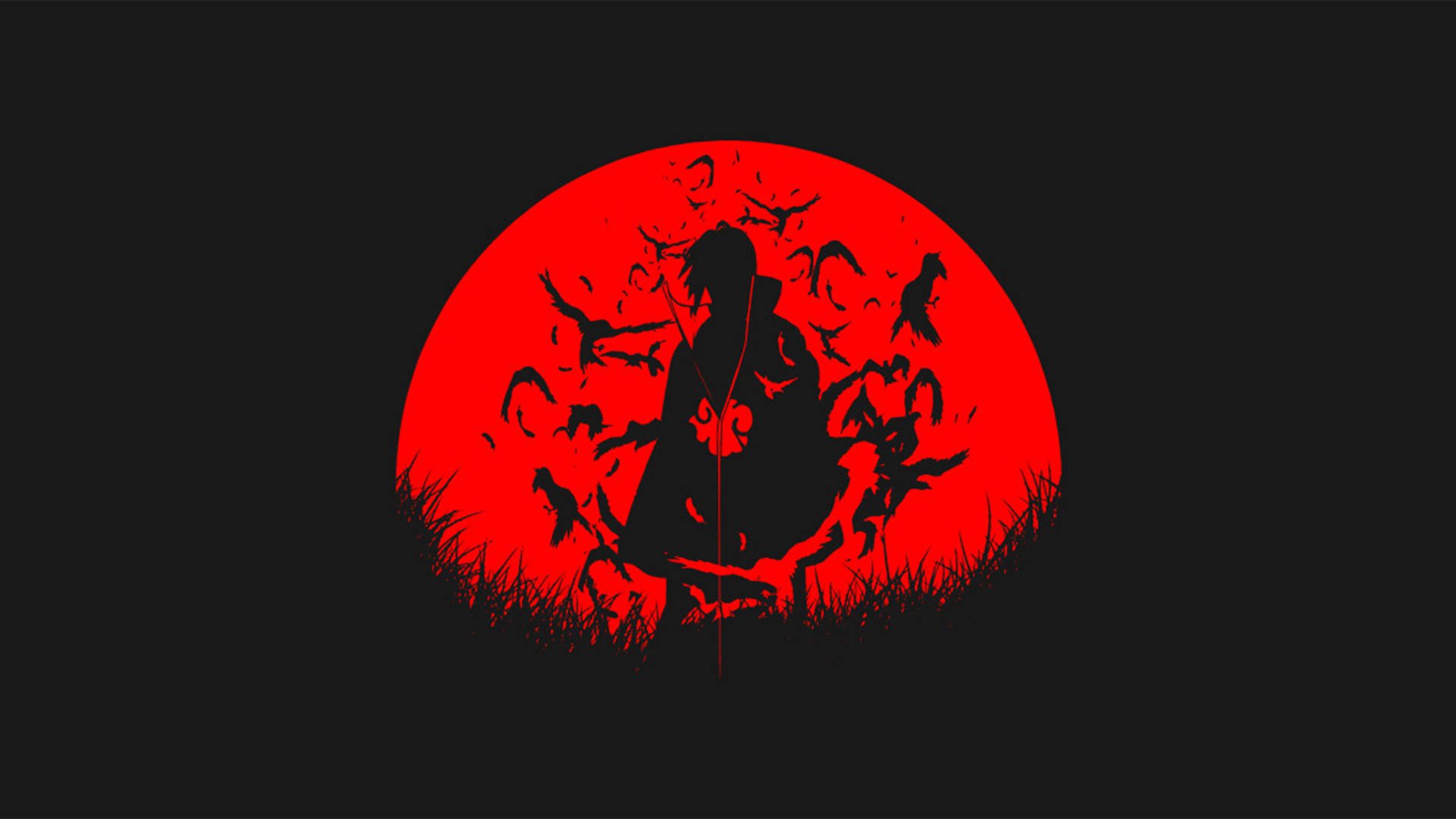Akatsuki, luminous red moon, glowing red circular backdrop, Full HD Desktop Wallpaper