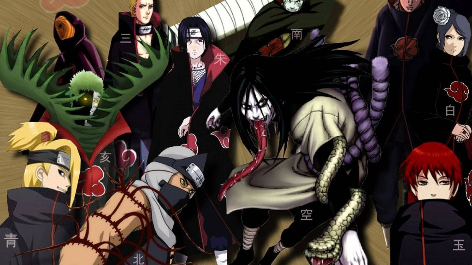 Akatsuki, red cloud symbols, dark cloaks, Full HD Desktop Wallpaper