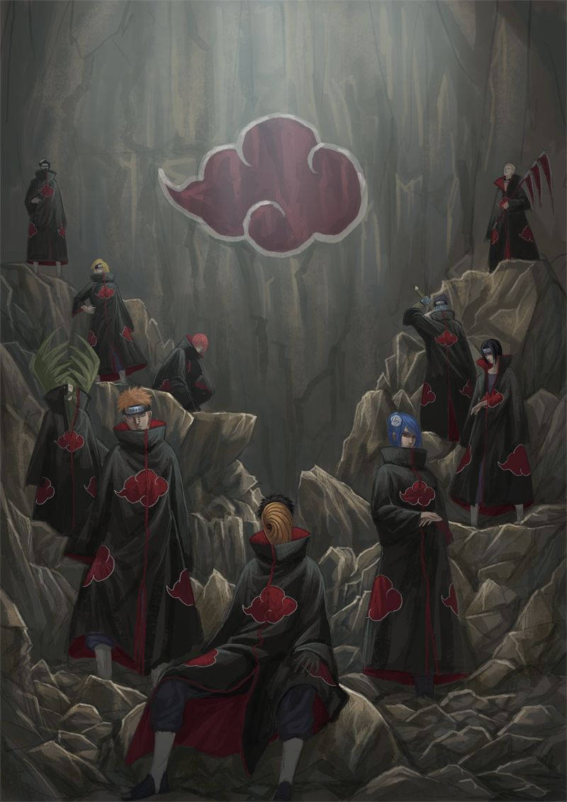 Akatsuki, black cloaks, red clouds, SD Phone Wallpaper