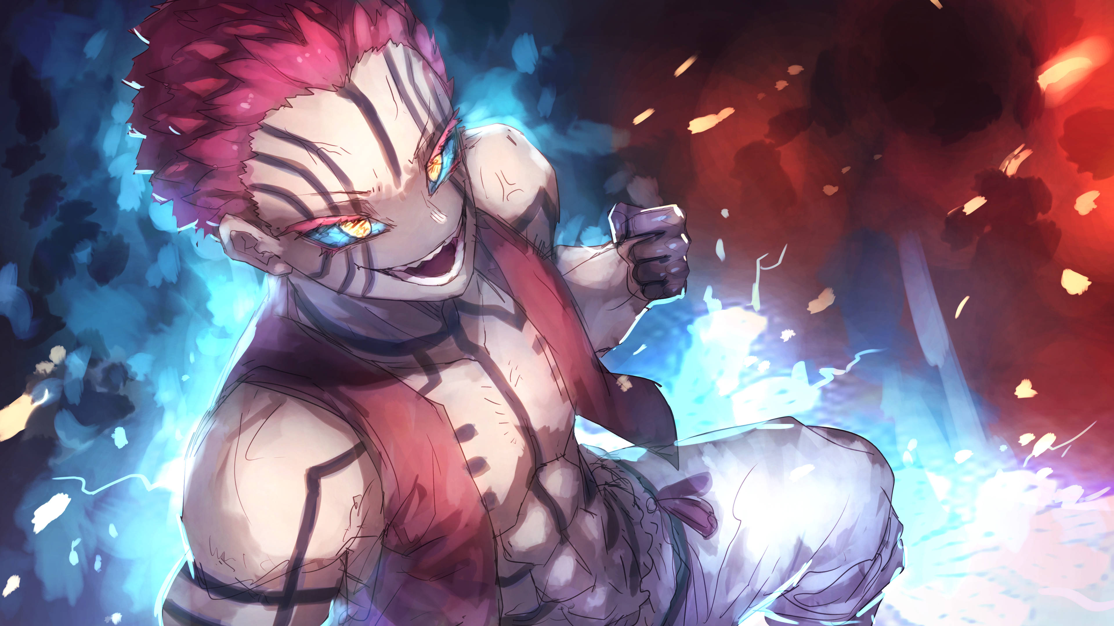 Akaza, red hair, blue eyes, 4K Desktop Wallpaper