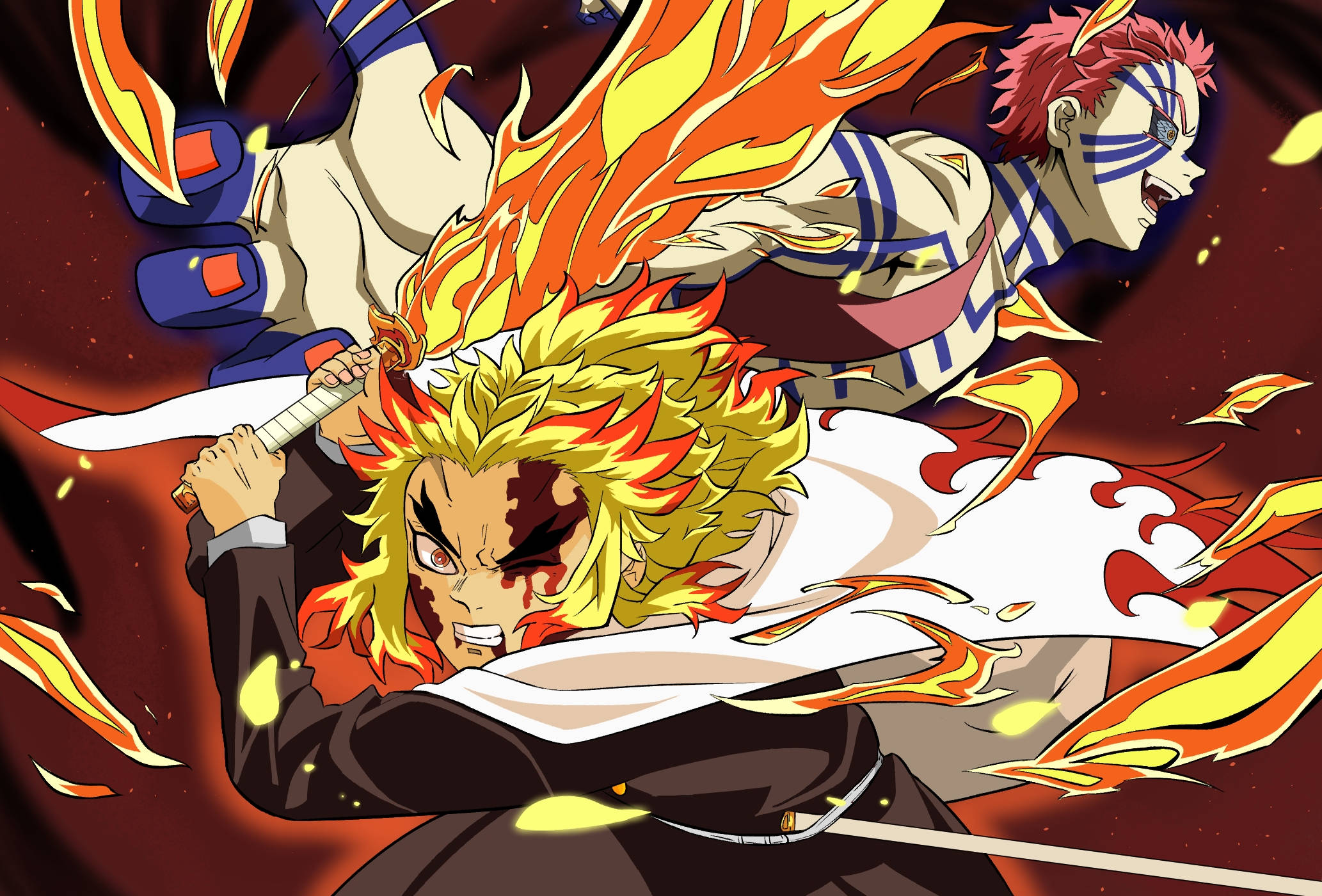 Akaza, fiery-haired, anime warrior, Full HD Desktop Wallpaper