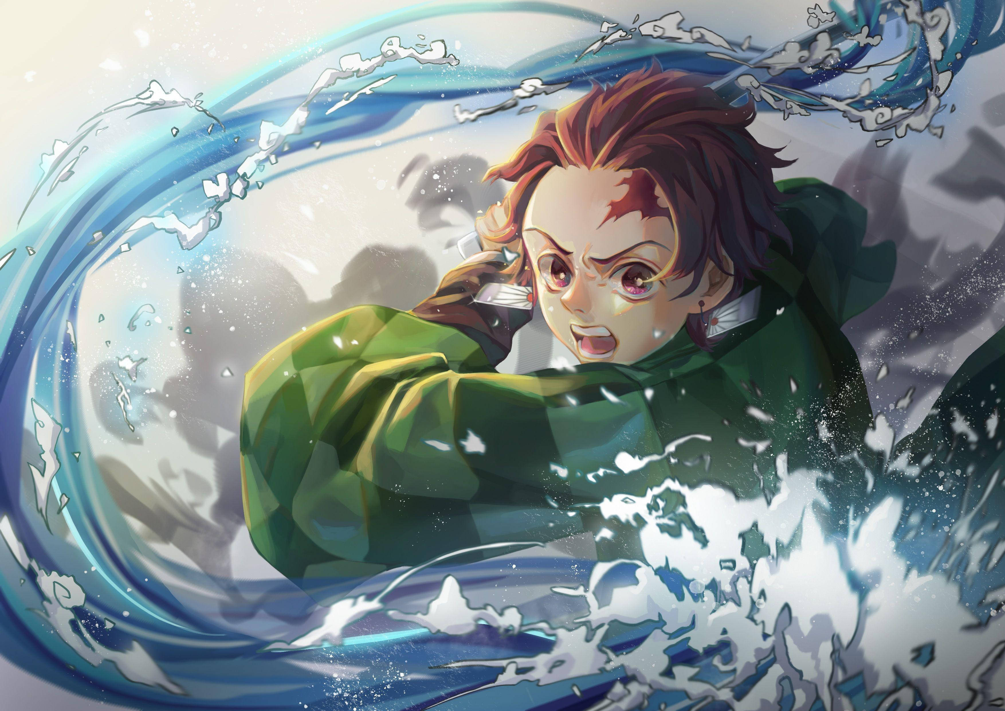 Akaza, water breathing, red hair, 2K Desktop Wallpaper