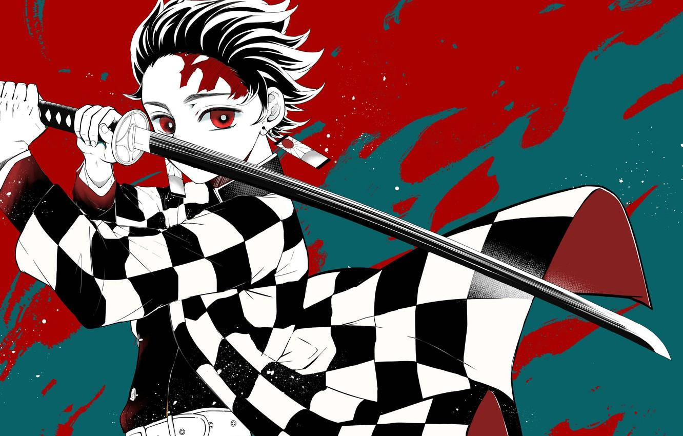 Akaza, red eyes, checkered kimono, HD Desktop Wallpaper