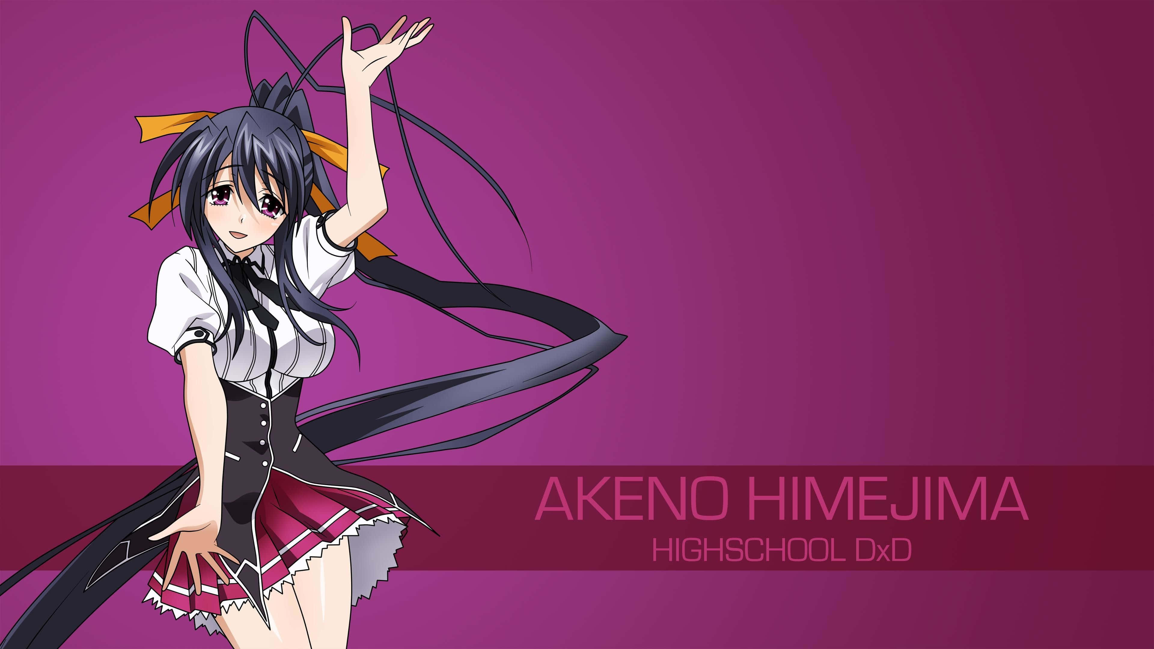 Akeno Himejima, long black hair, orange ribbon, 4K Desktop Wallpaper