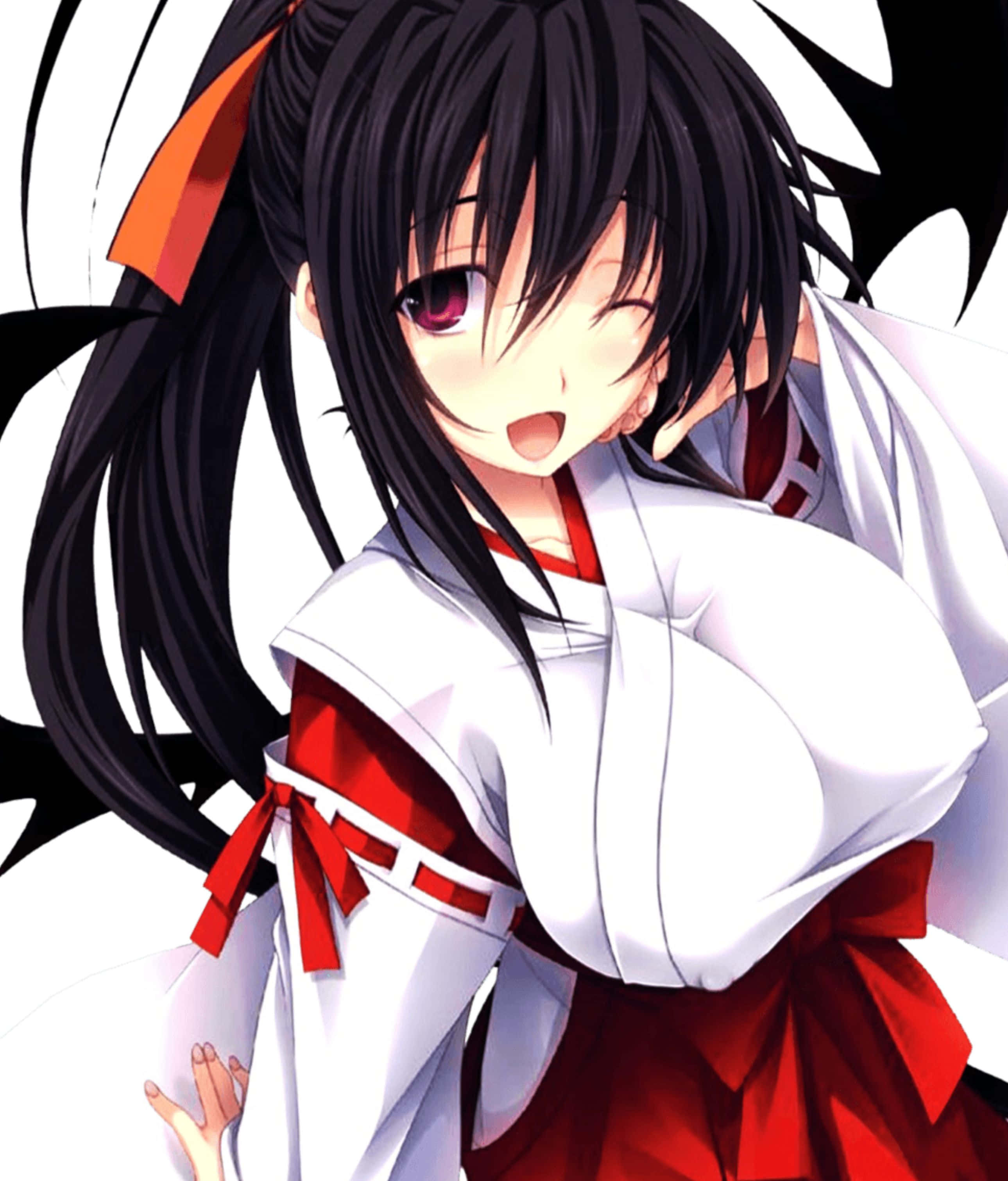 Akeno Himejima, black hair, red eyes, 2K Phone Wallpaper
