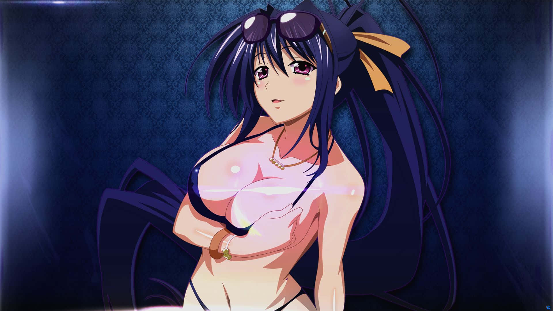 Akeno Himejima, dark-haired, purple eyes, Full HD Desktop Wallpaper