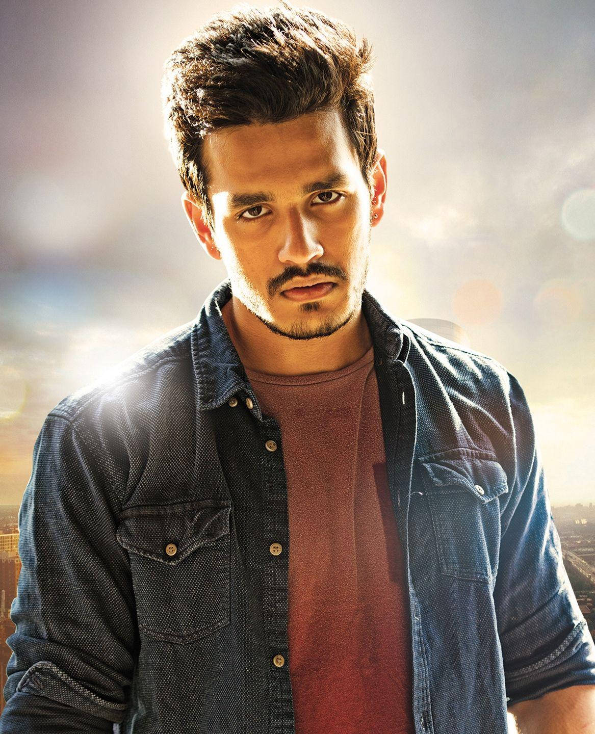 Akhil Akkineni, denim shirt, red t-shirt, HD Phone Wallpaper