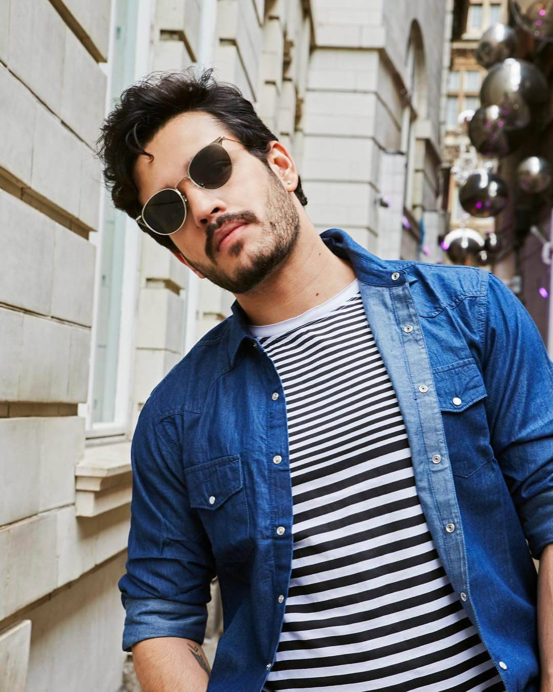 Akhil Akkineni, sunglasses, blue denim shirt, HD Phone Wallpaper