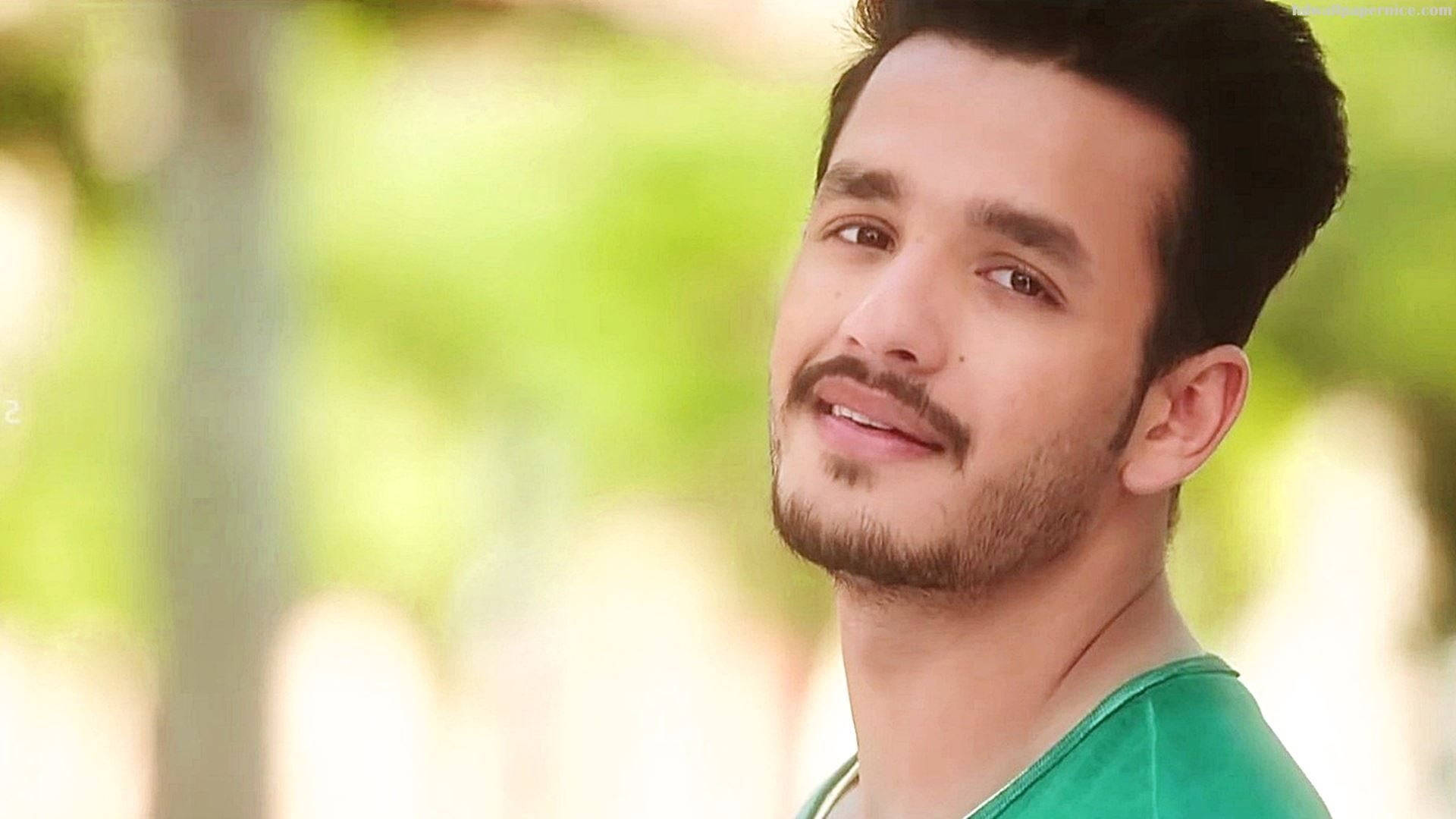 Akhil Akkineni, beard, green shirt, Full HD Desktop Wallpaper