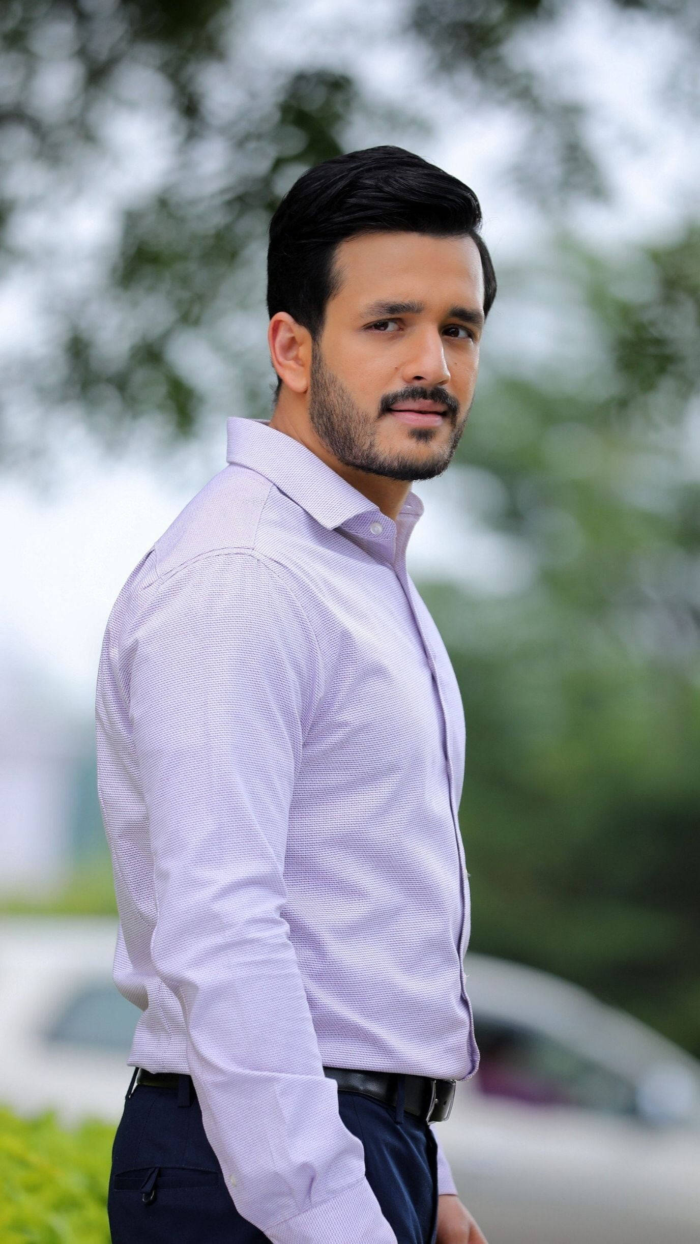 Akhil Akkineni, light purple shirt, outdoors, Full HD Phone Wallpaper