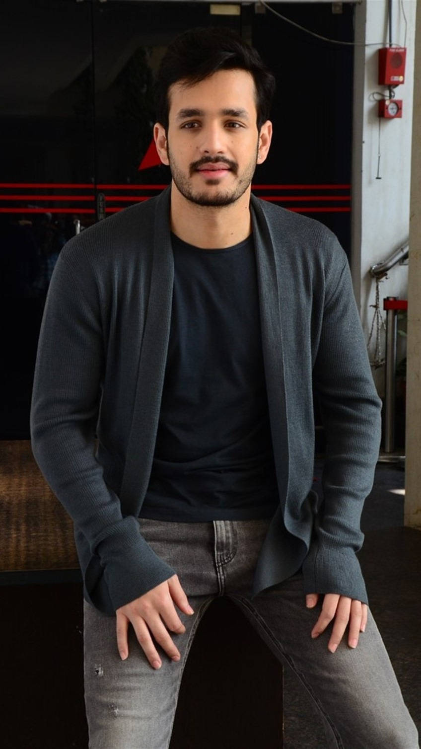Akhil Akkineni, dark theme, dark cardigan, HD Phone Wallpaper