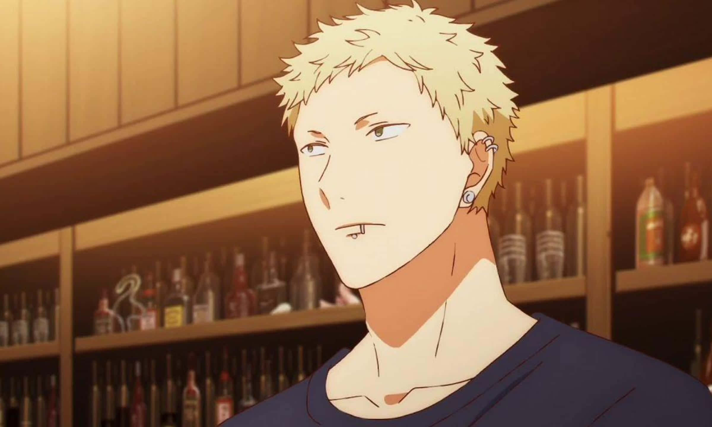 Akihiko Kaji, blonde anime man, lip piercing, Full HD Desktop Wallpaper