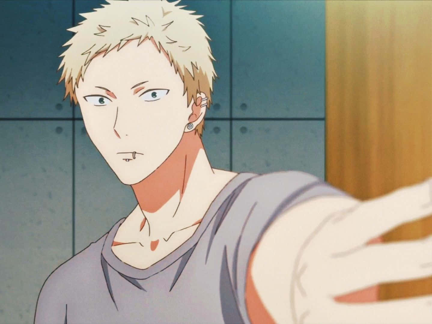 Akihiko Kaji, blonde anime man, lip piercing, HD Desktop Wallpaper