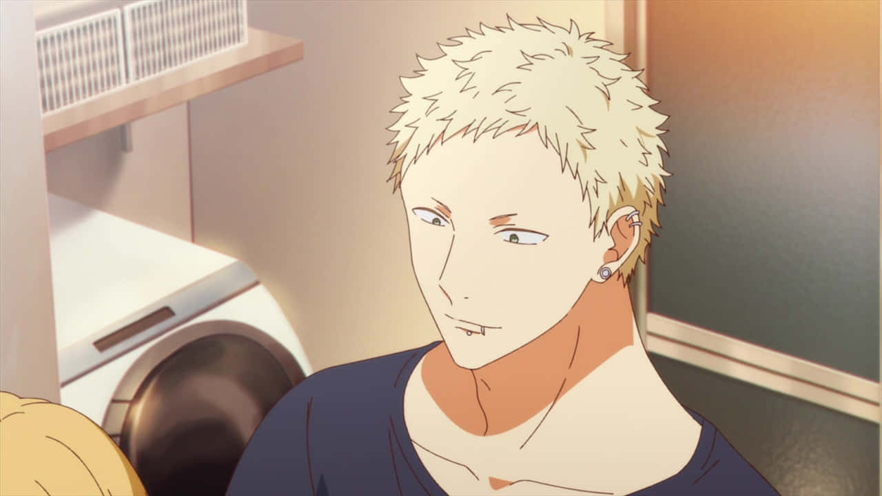 Akihiko Kaji, blonde-haired anime man, piercing gaze, HD Desktop Wallpaper